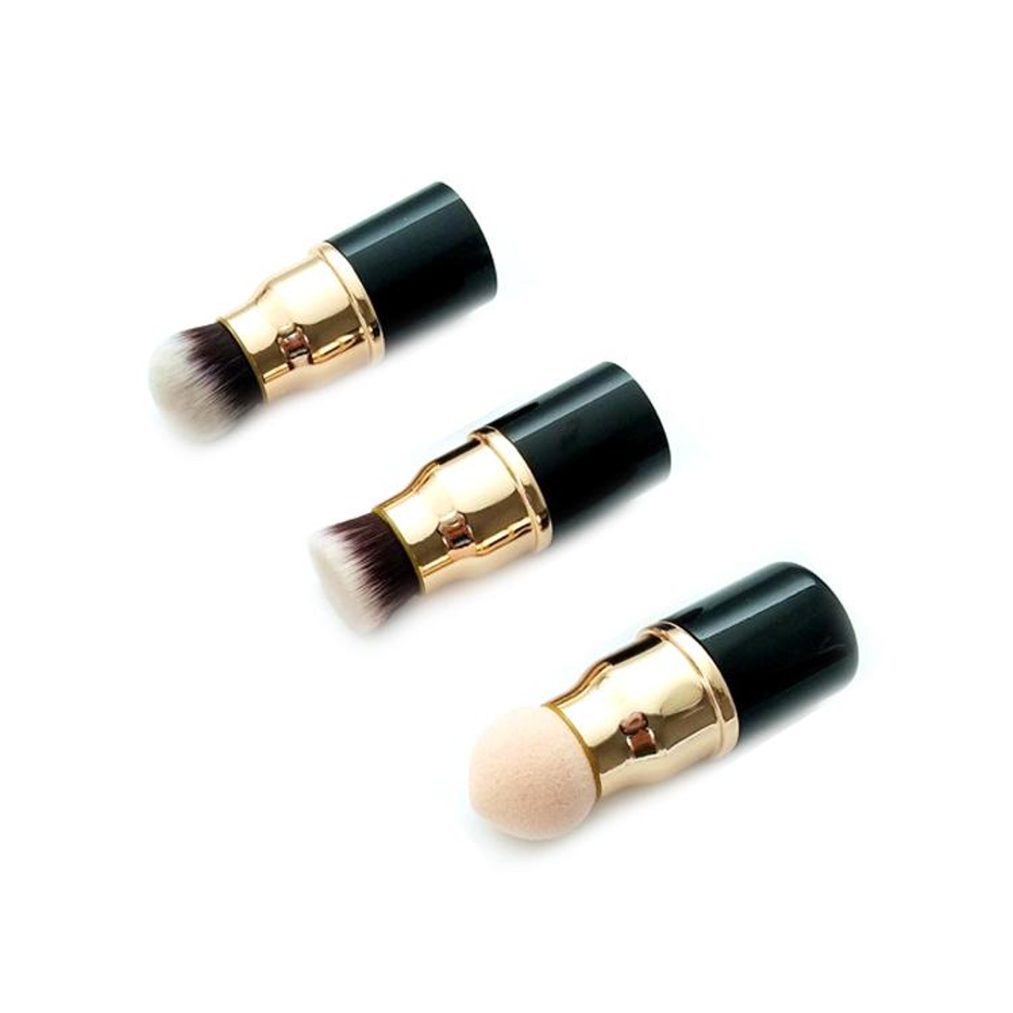 3 In 1 Makeup Brush With Foundation Brush Powder Brush And Makeup Sponge Travel Beauty Tool 5
