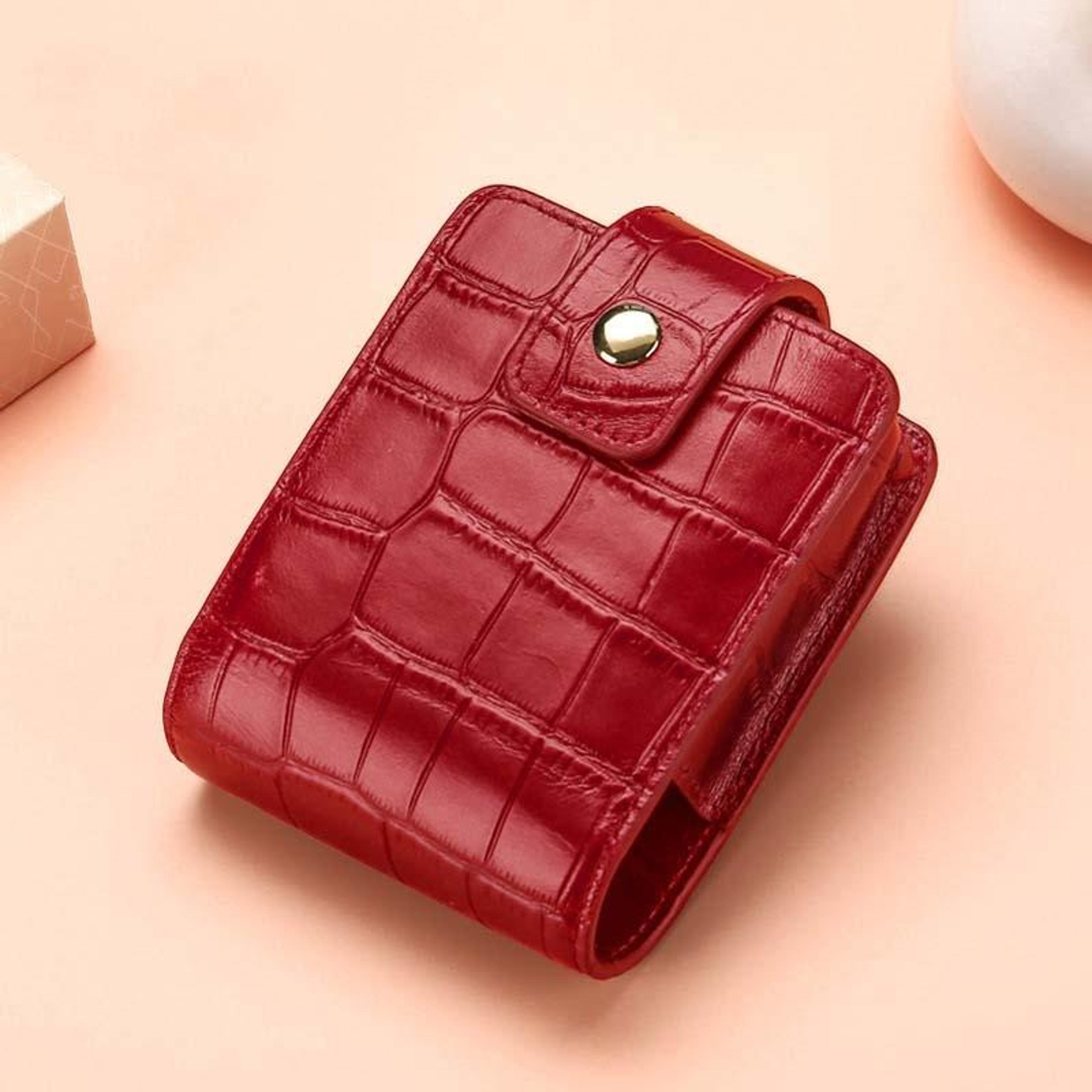 Portable Lipstick Holder Makeup Bag With Mirror Crocodile Embossed Leather Cosmetic Case 7
