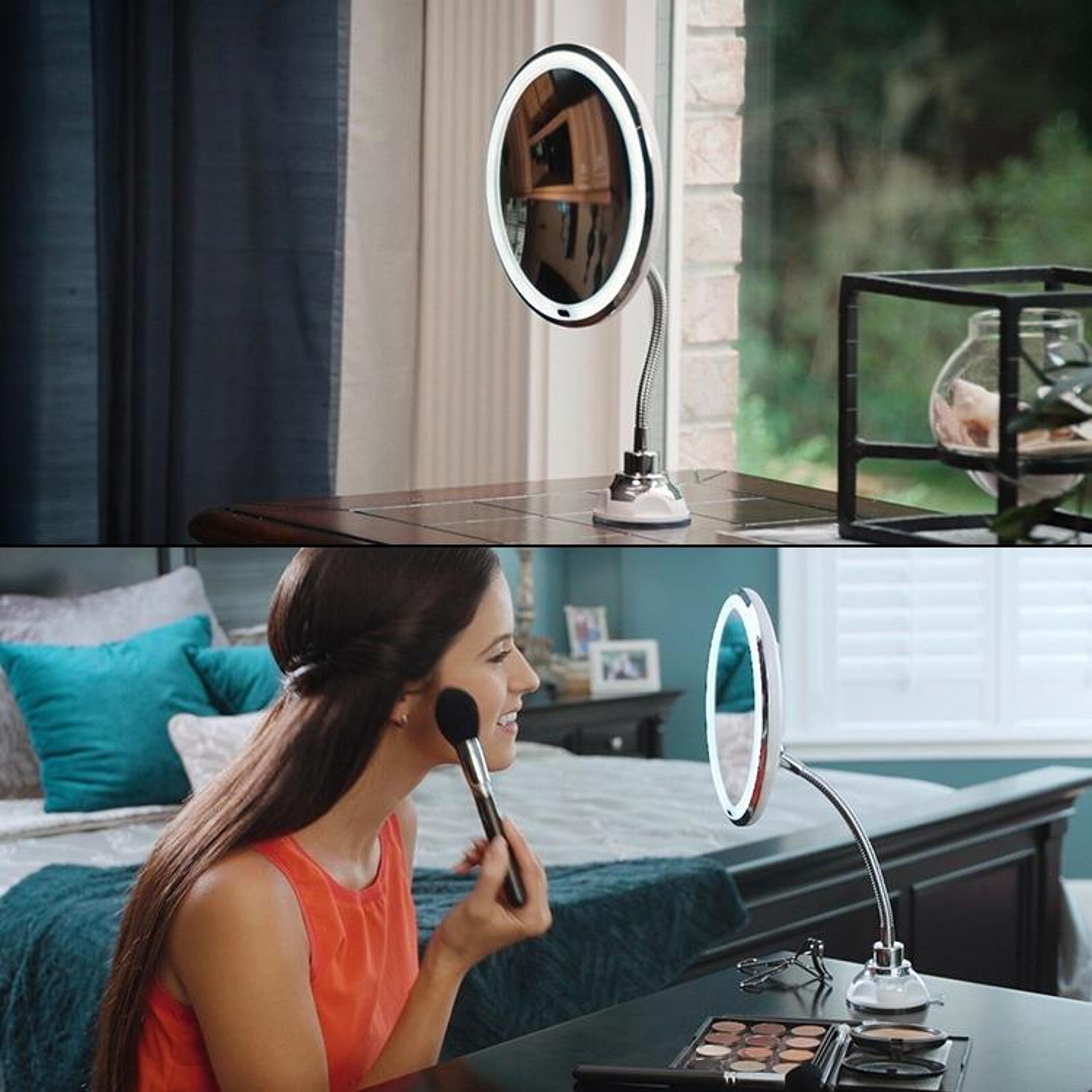 LED Makeup Mirror Wall Mounted Folding Vanity Mirror With Suction Cup And Flexible Rotating Light 6