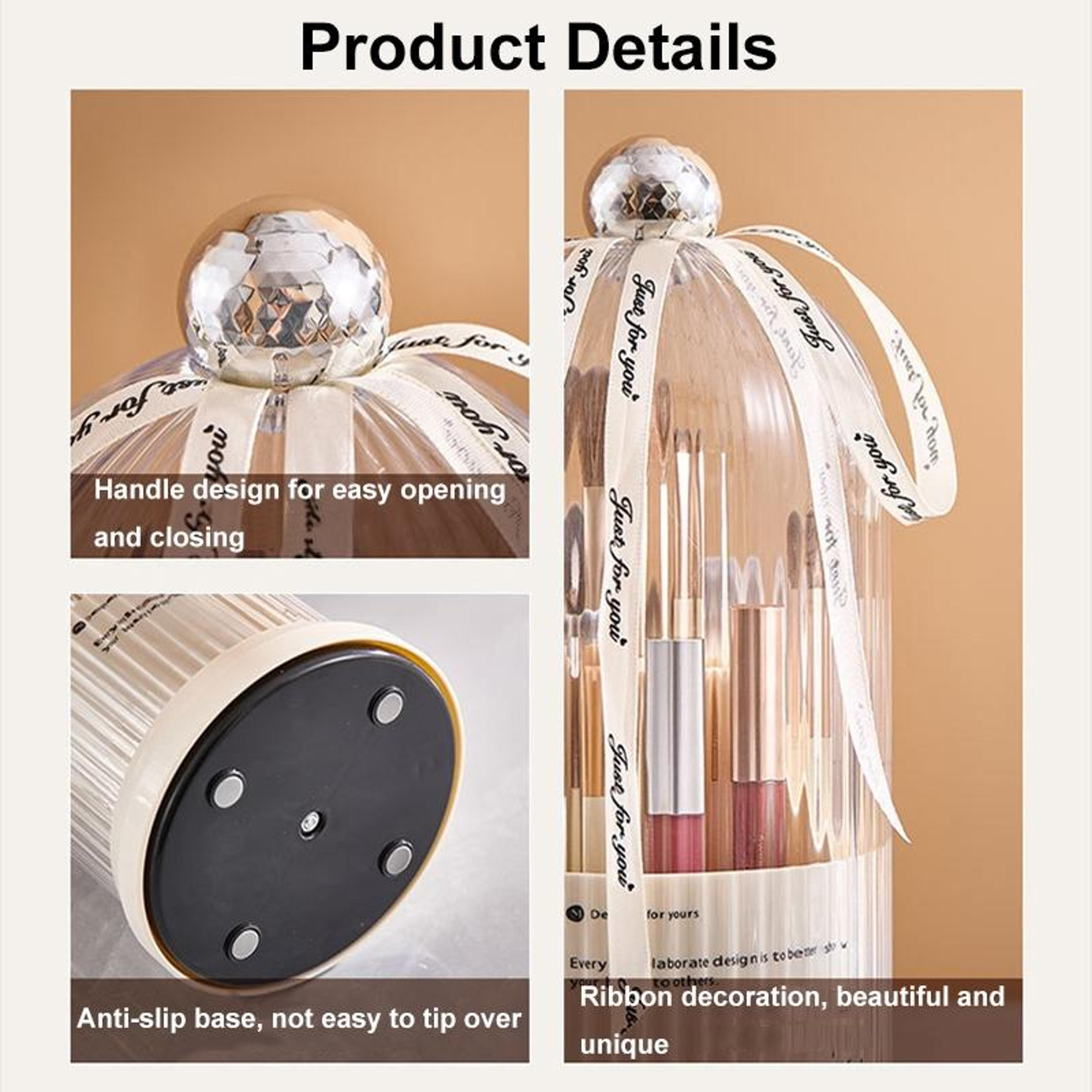 360 Rotating Makeup Brush Organizer Dustproof Cosmetic Storage Box With Clear Cover 5
