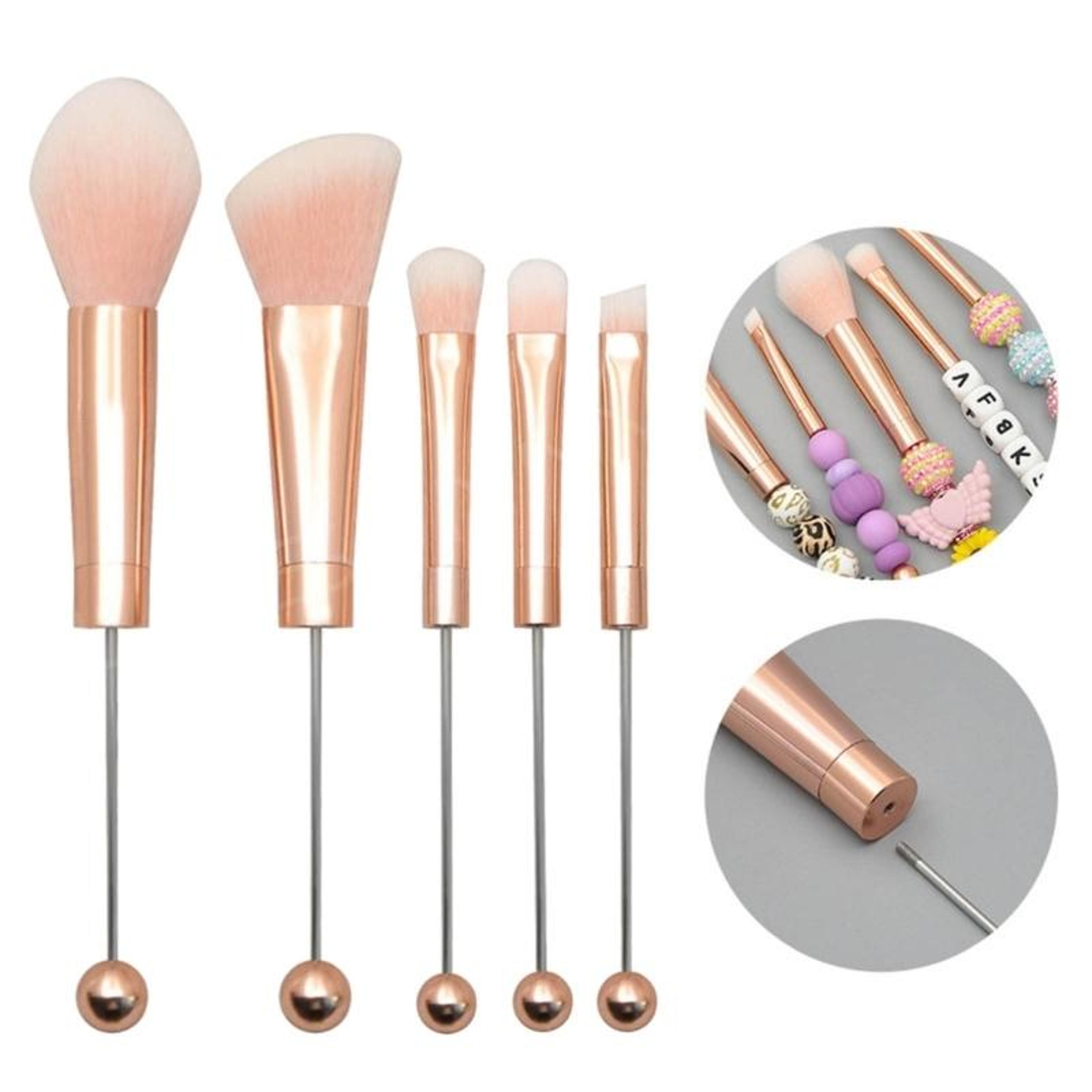 5in1 DIY Makeup Brush Set With Metal Handle Soft Bristles And Custom Bead Design 0