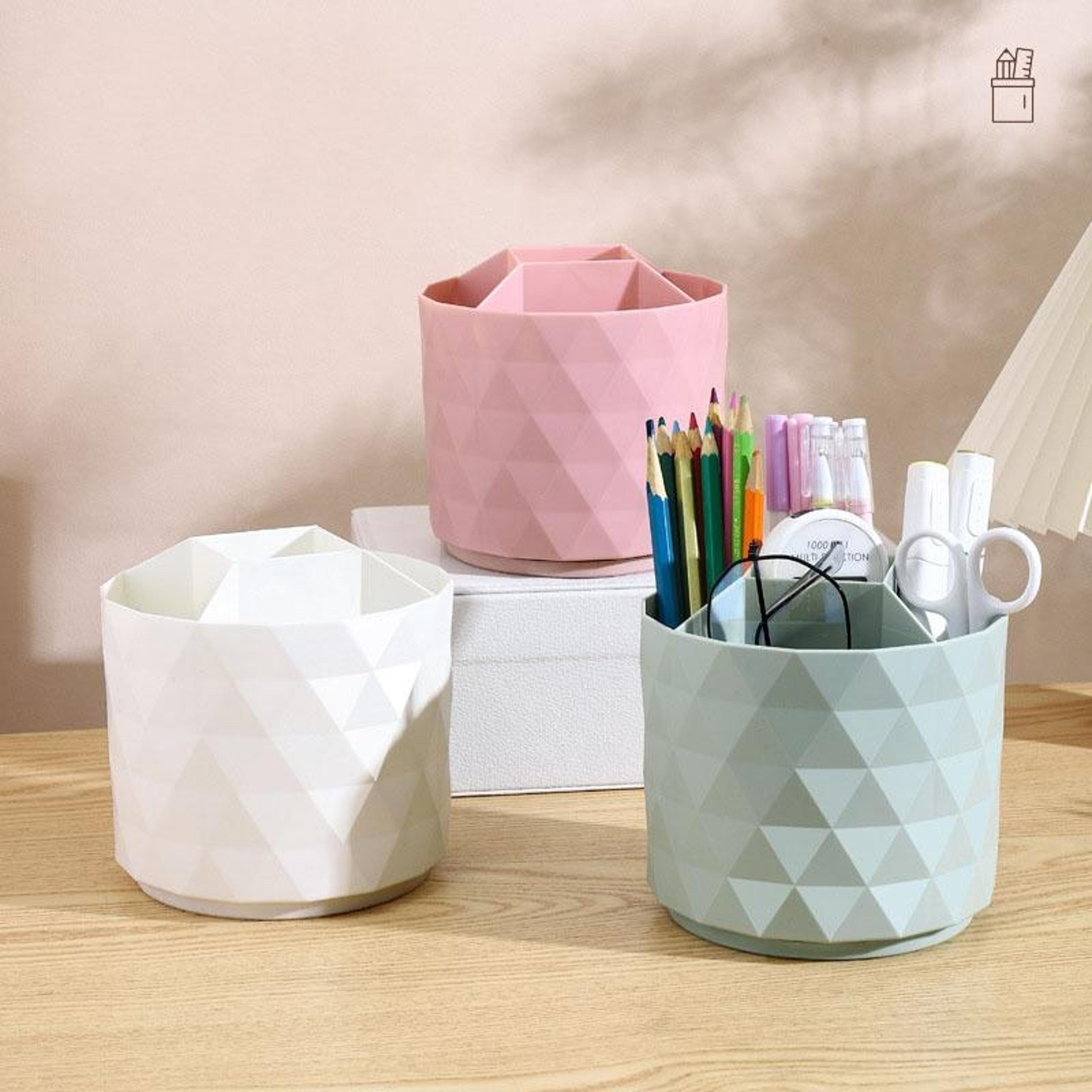 360 Rotating Desk Organizer Pen Holder Large Capacity Makeup Brush Holder Storage Box 0
