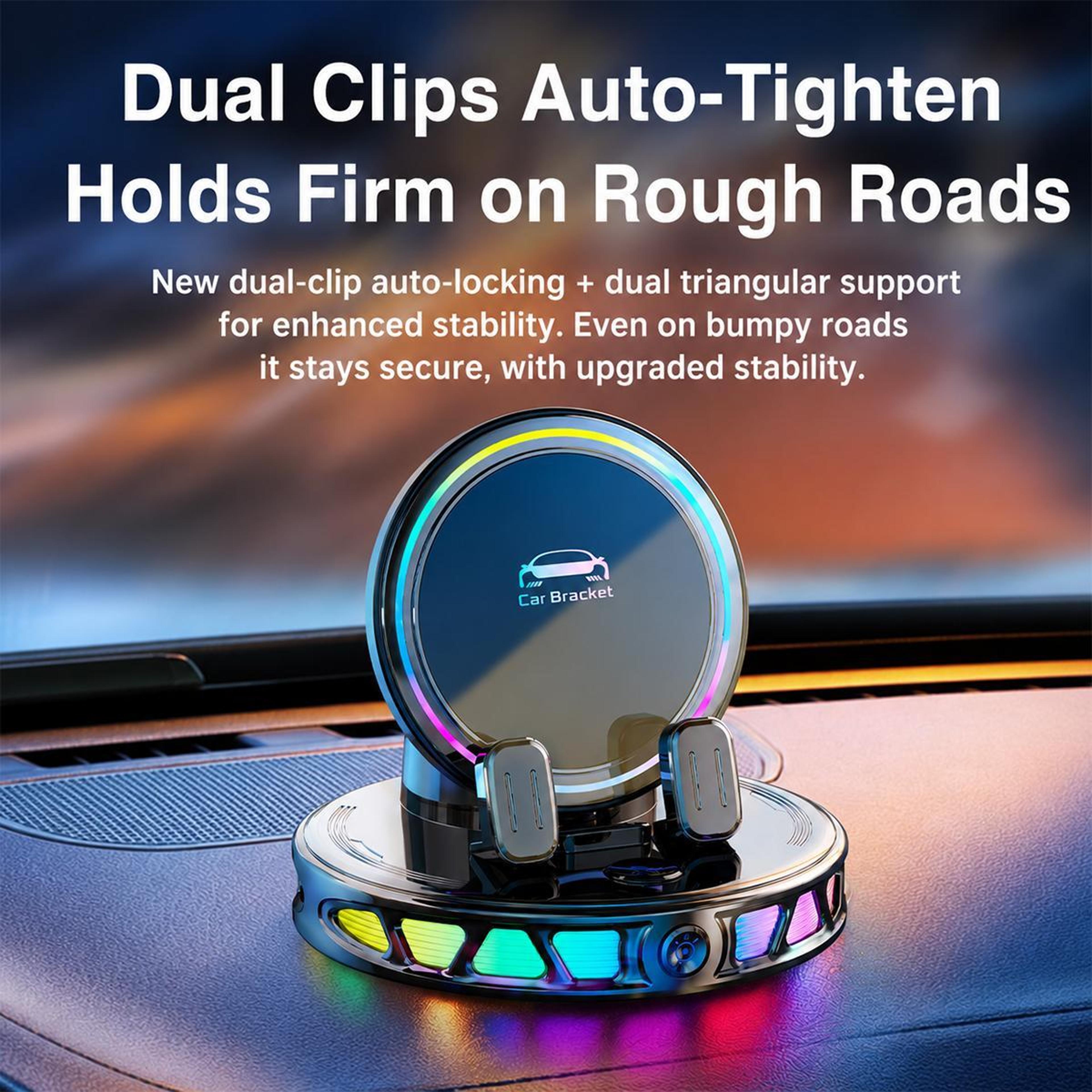 Auto Lock Wireless Car Charger Dashboard Phone Holder With 360 Rotation And RGB Light 5