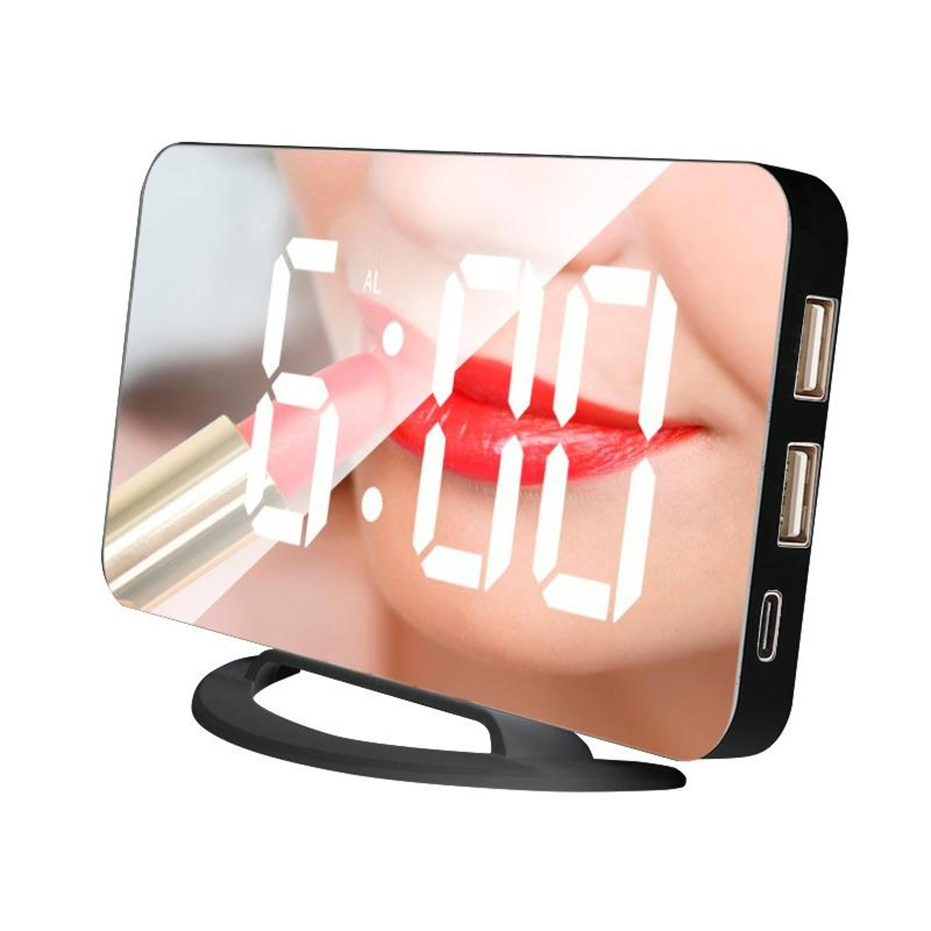 LED Makeup Mirror Digital Alarm Clock With Touch Control Auto Brightness And Type C Charging 1