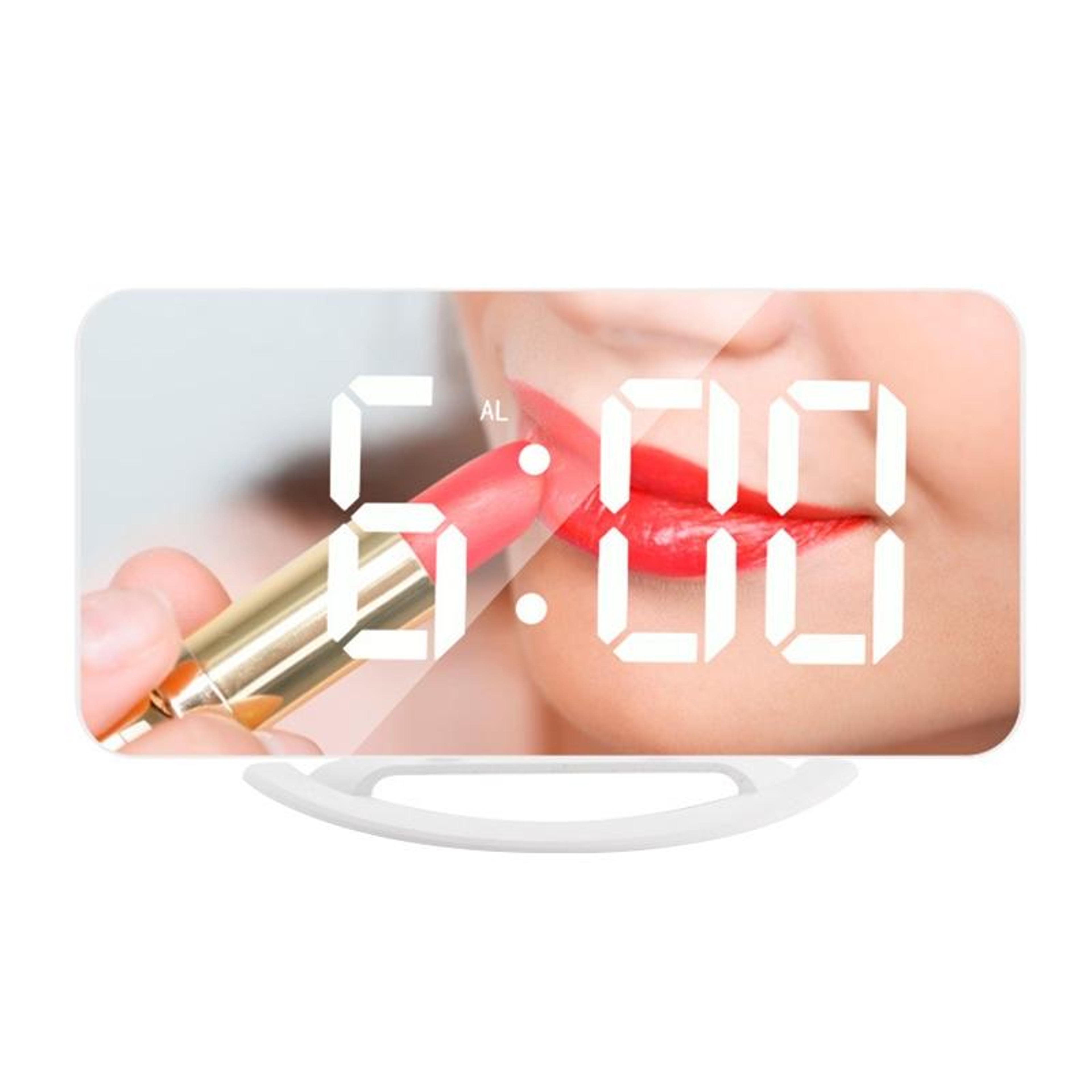 LED Makeup Mirror Digital Alarm Clock With Touch Control Auto Brightness And Type C Charging 9