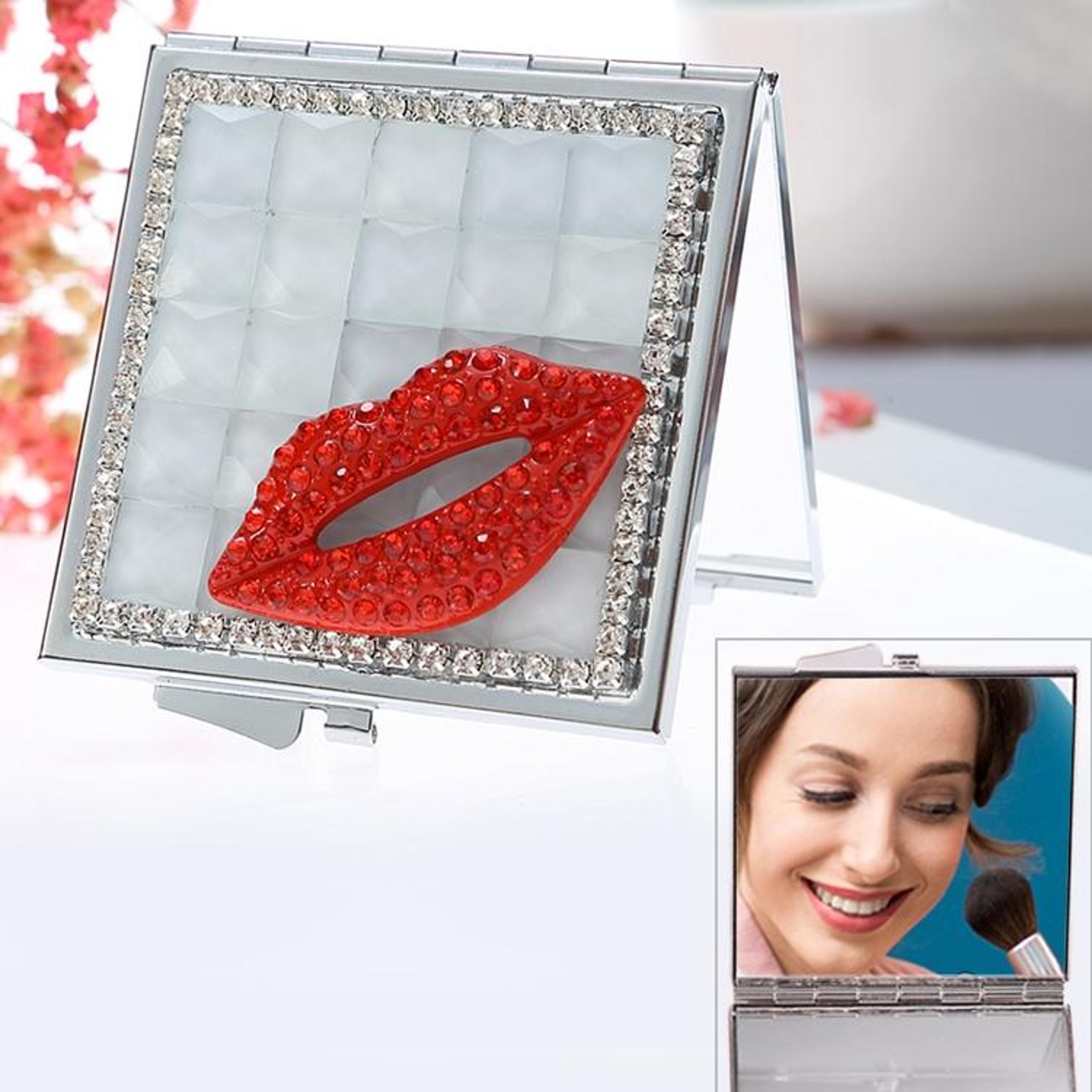 Ruby Red Lips Compact Makeup Mirror Portable Double Sided Mirror Travel Pocket Mirror 4
