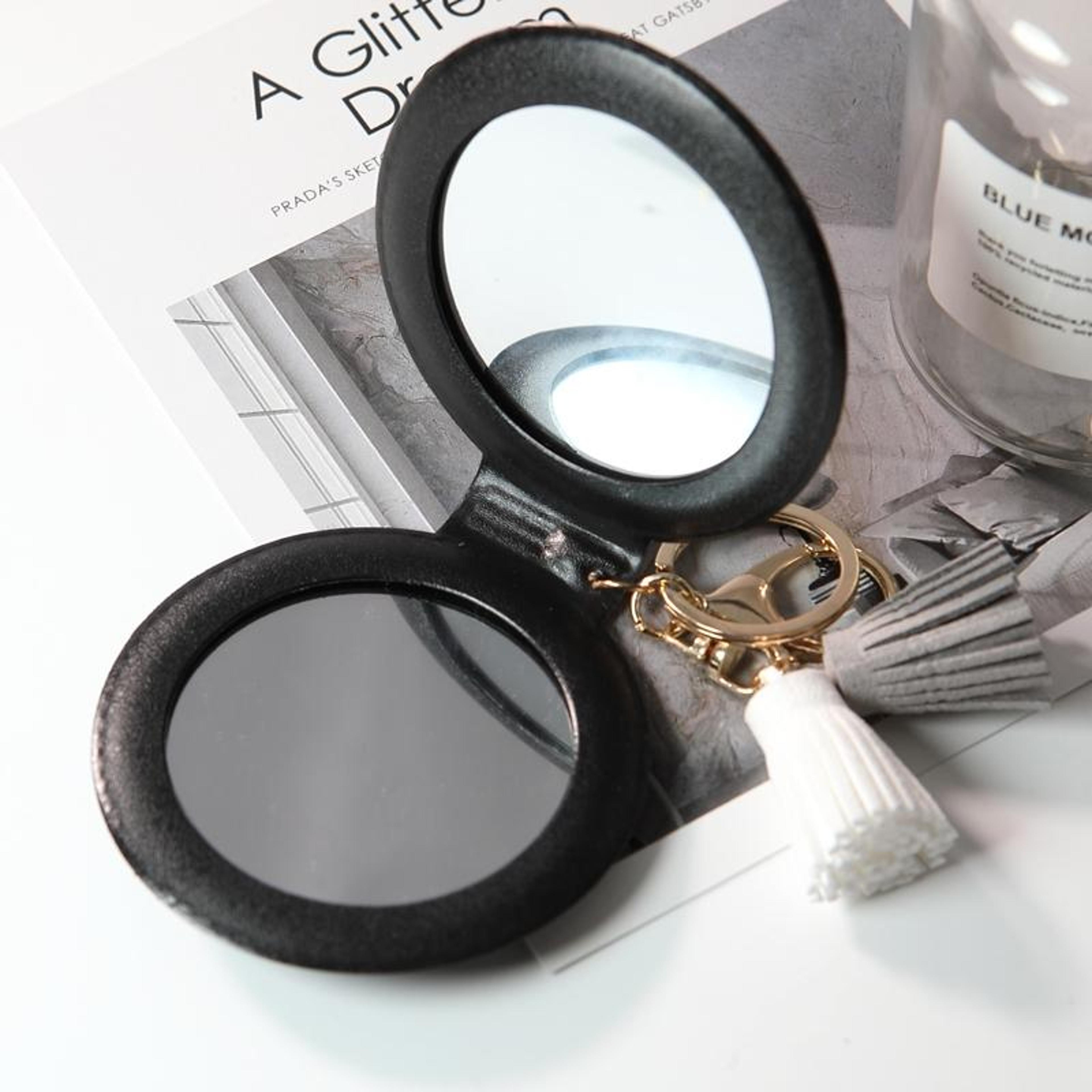 Elegant Compact Makeup Mirror Portable Folding Mirror With PU Leather Cover And Tassel 0