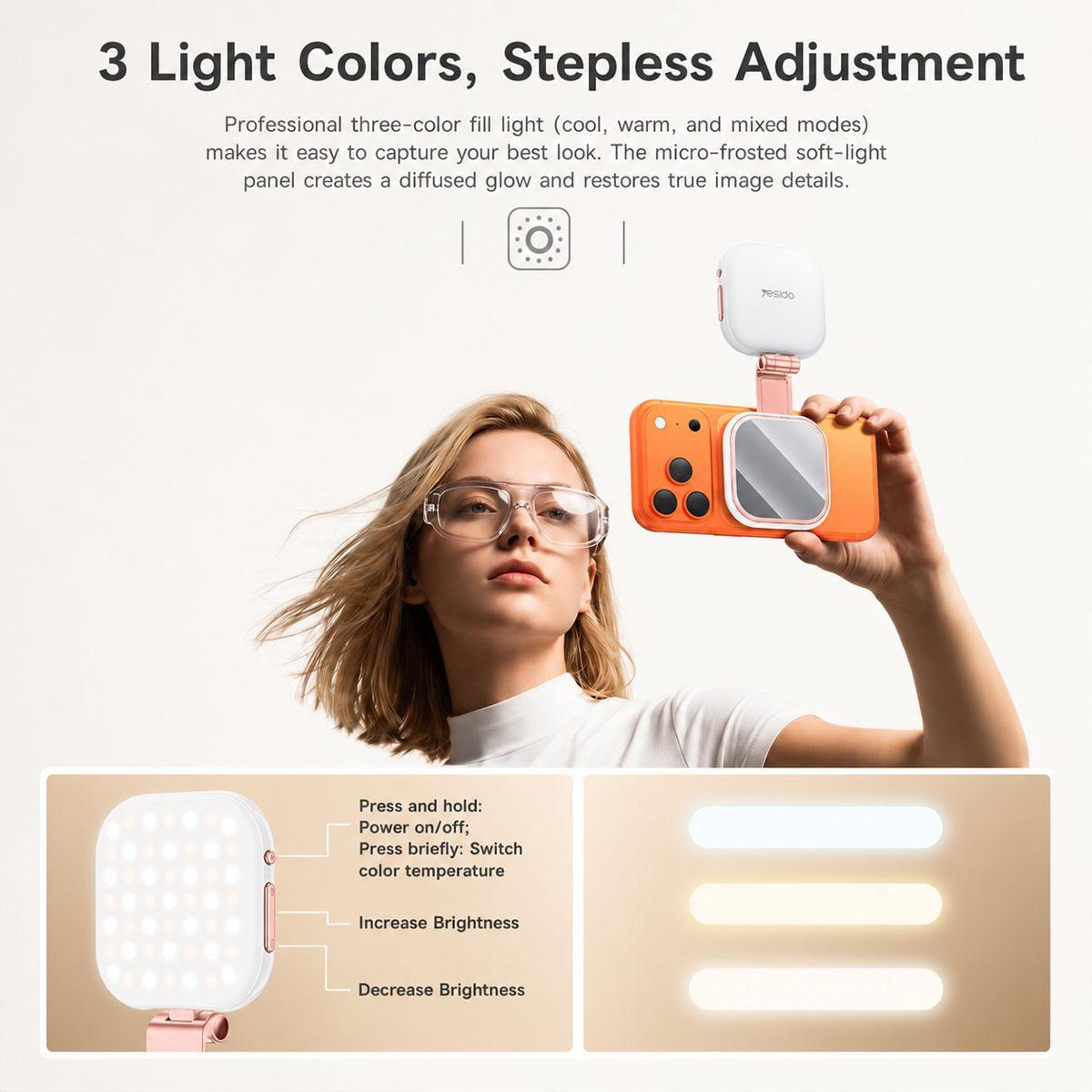 Magnetic Selfie Light With Mirror 49 LED Phone Fill Light 360 Rotating MagSafe Phone Light 4