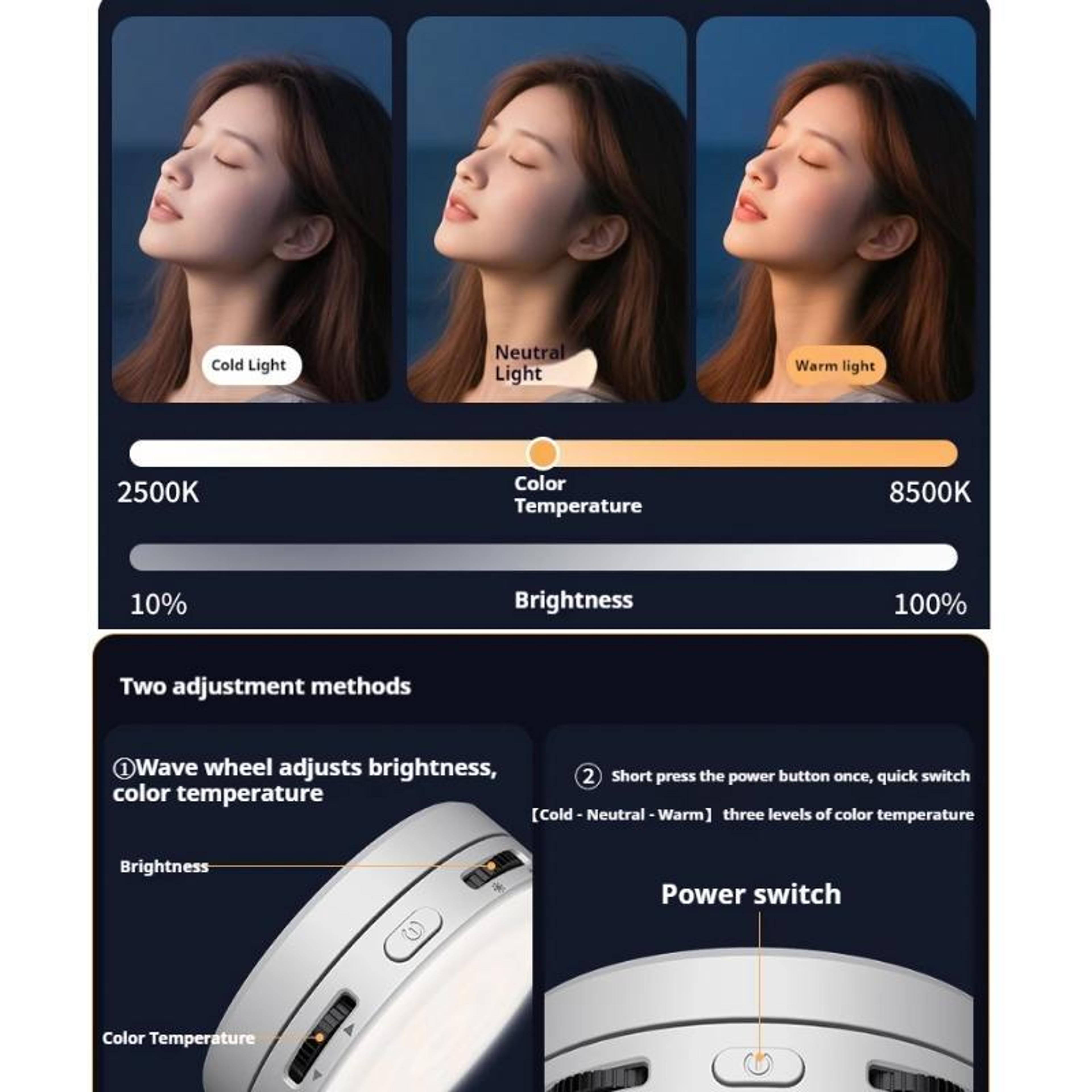 Magnetic Selfie Light With Mirror Foldable Phone Fill Light Stand 3 Color Temperatures 8