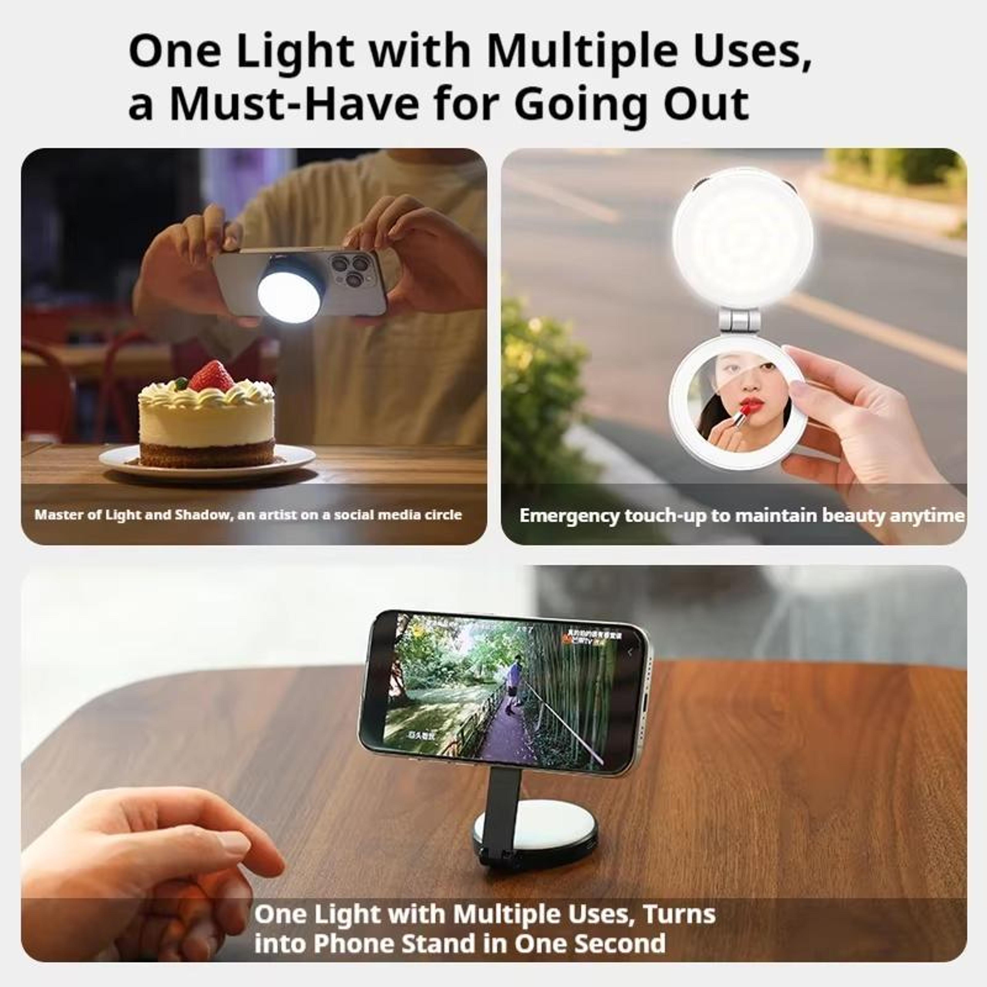 Magnetic Selfie Light With Mirror Foldable Phone Fill Light Stand 3 Color Temperatures 4
