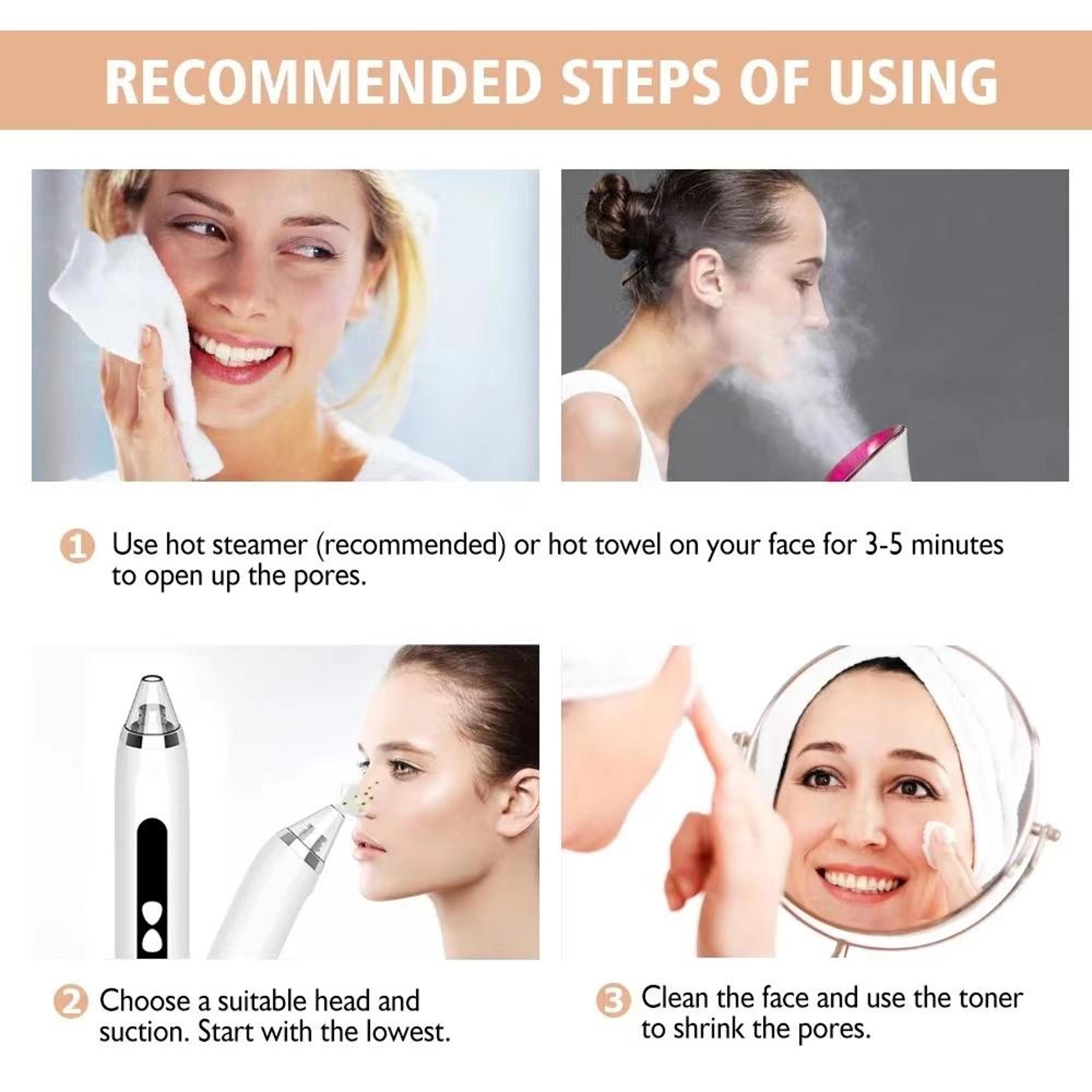 Blackhead Remover Vacuum Deep Pore Cleaner With 3 Suction Levels And 3 Facial Cleaning Heads 5