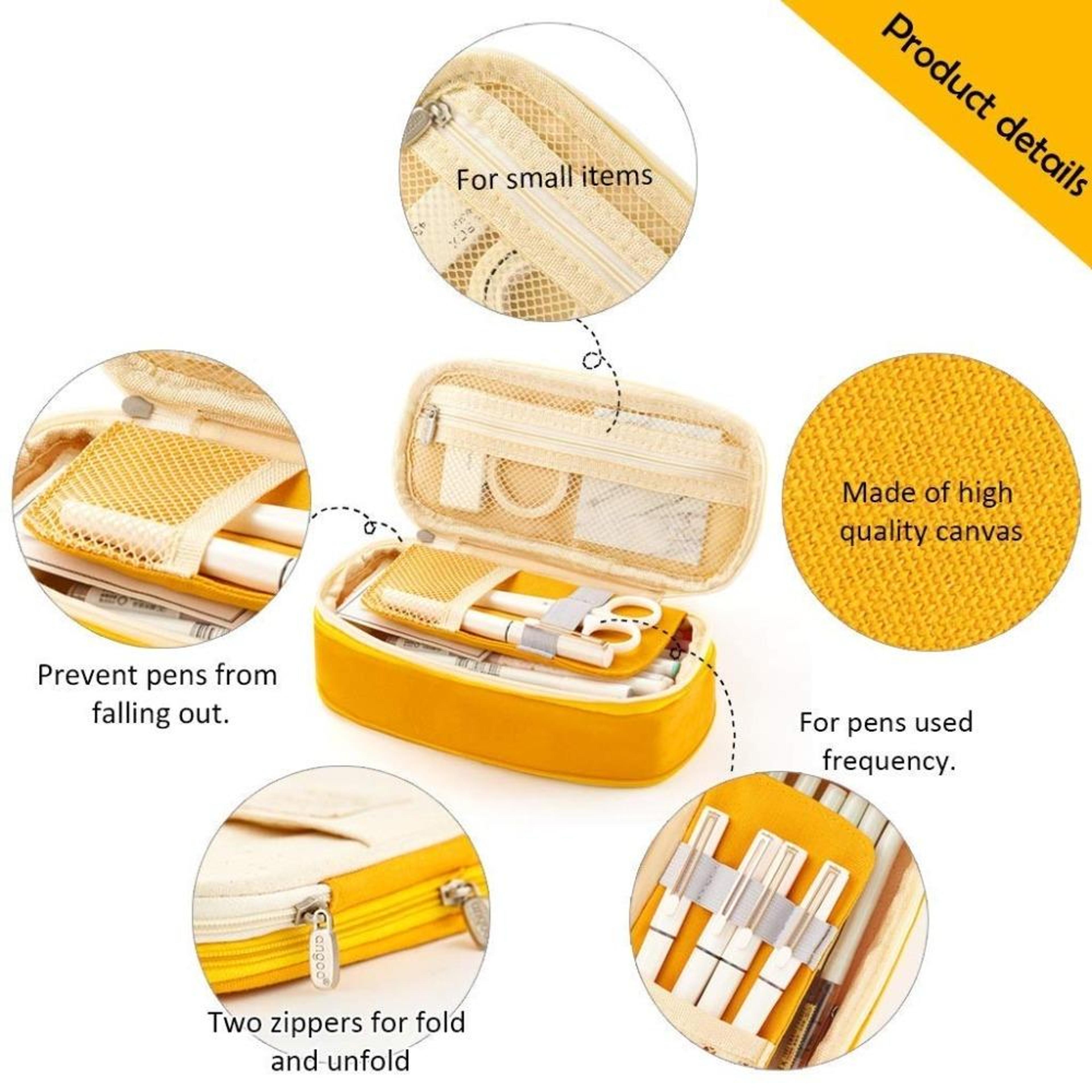 Large Capacity Pencil Case Expandable Canvas Mesh Pencil Pouch For Students 2