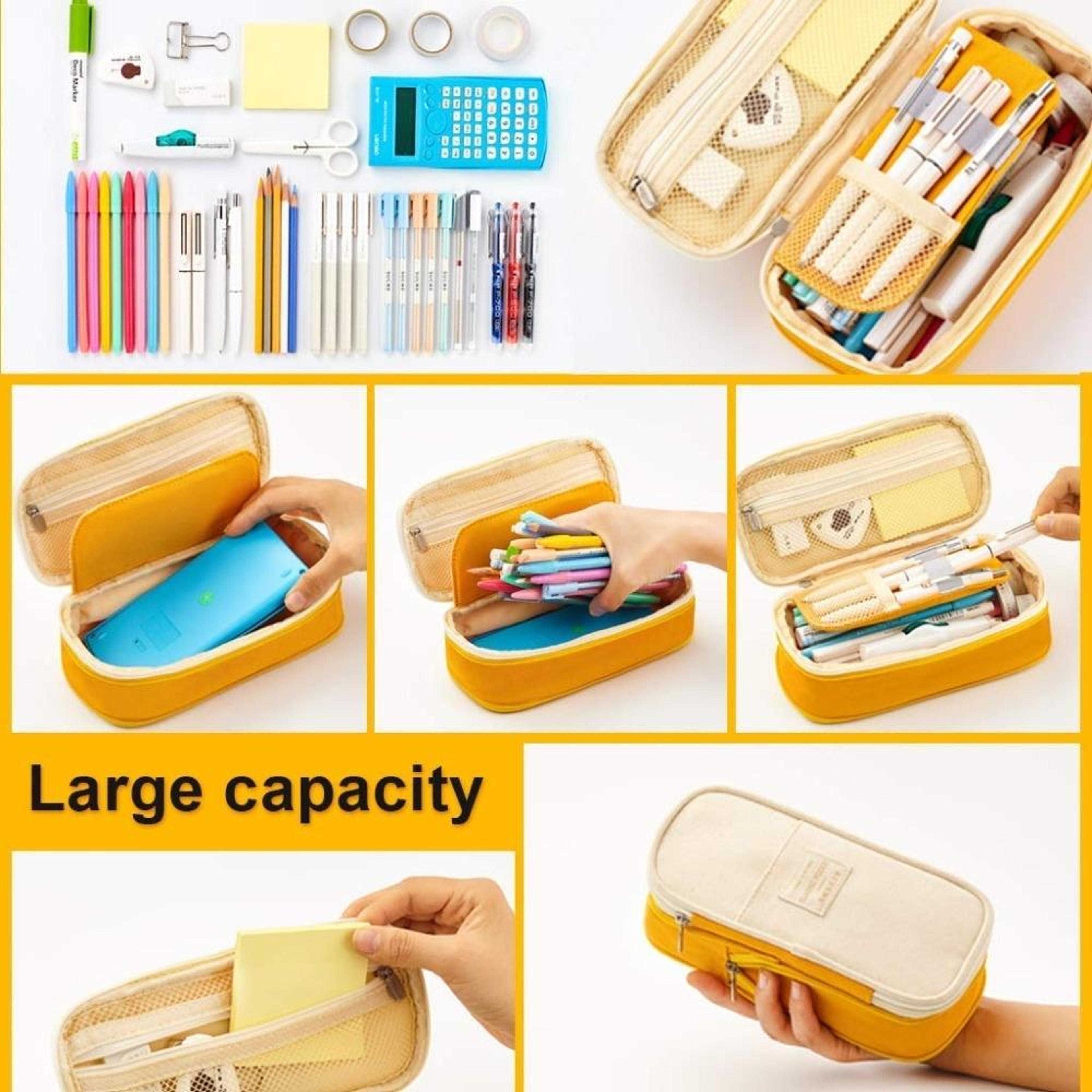 Large Capacity Pencil Case Expandable Canvas Mesh Pencil Pouch For Students 3