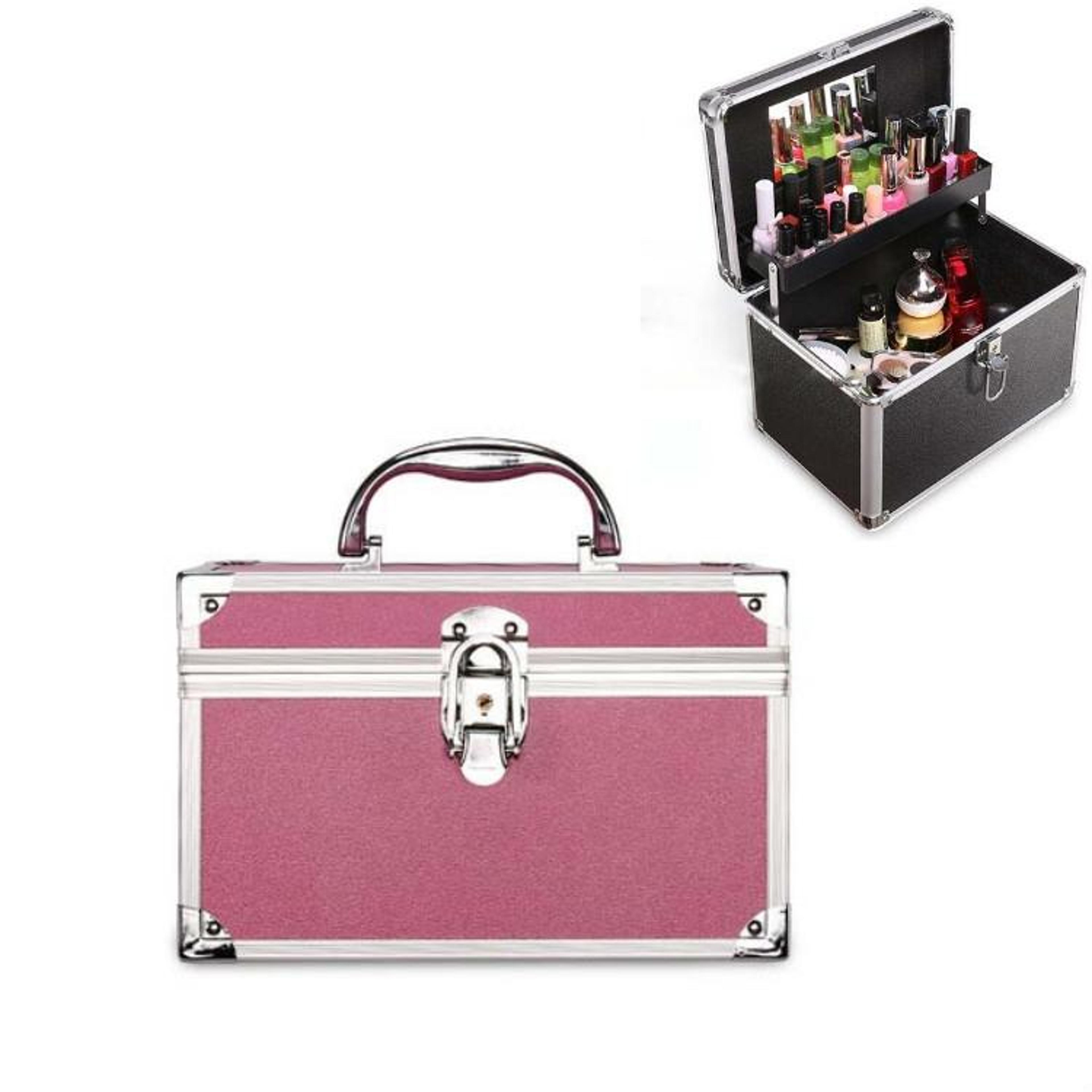 Professional Makeup Train Case Portable Cosmetic Storage Box With Mirror And Lock 0