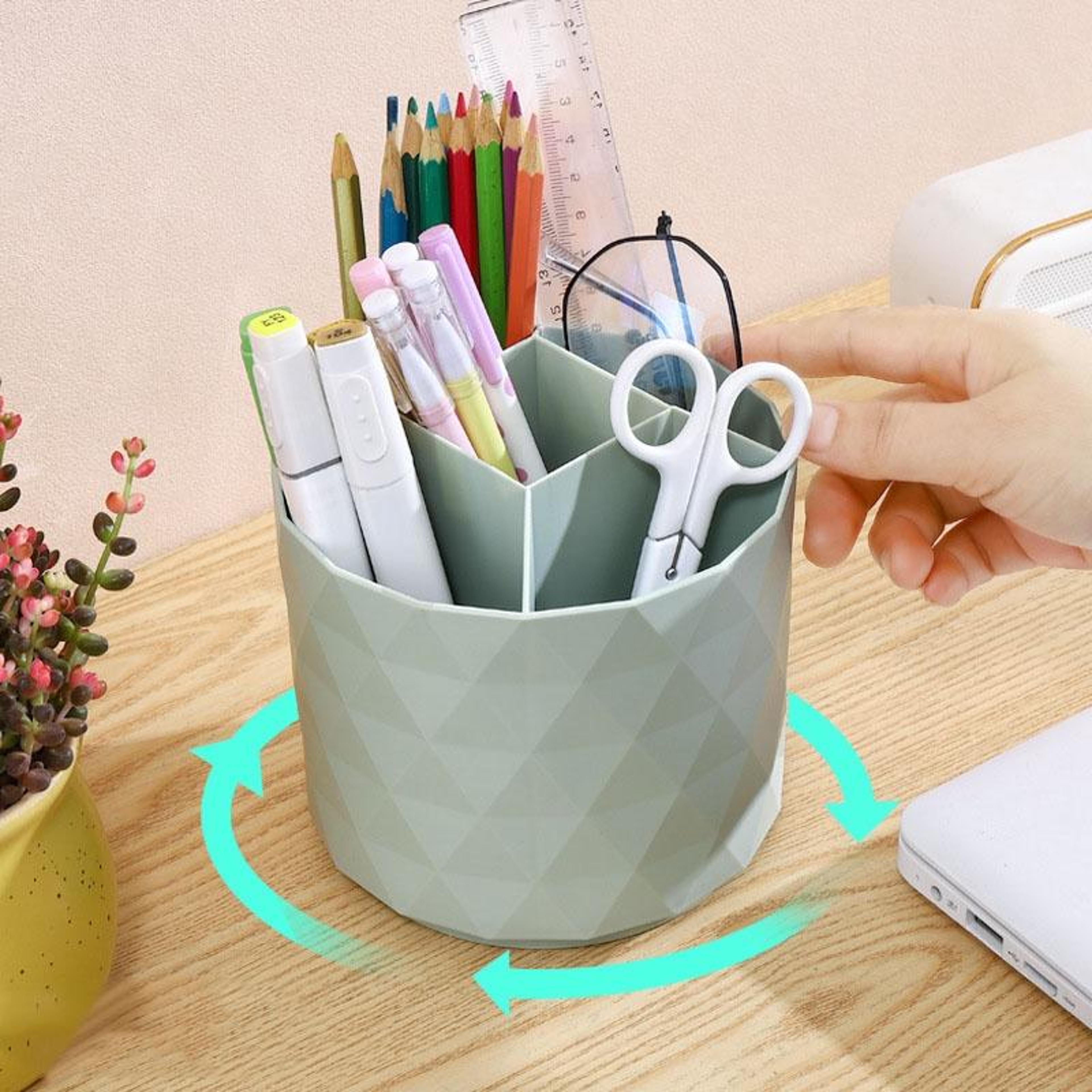 Large Capacity Rotating Desk Organizer Pen Holder And Makeup Brush Organizer Storage Box 4