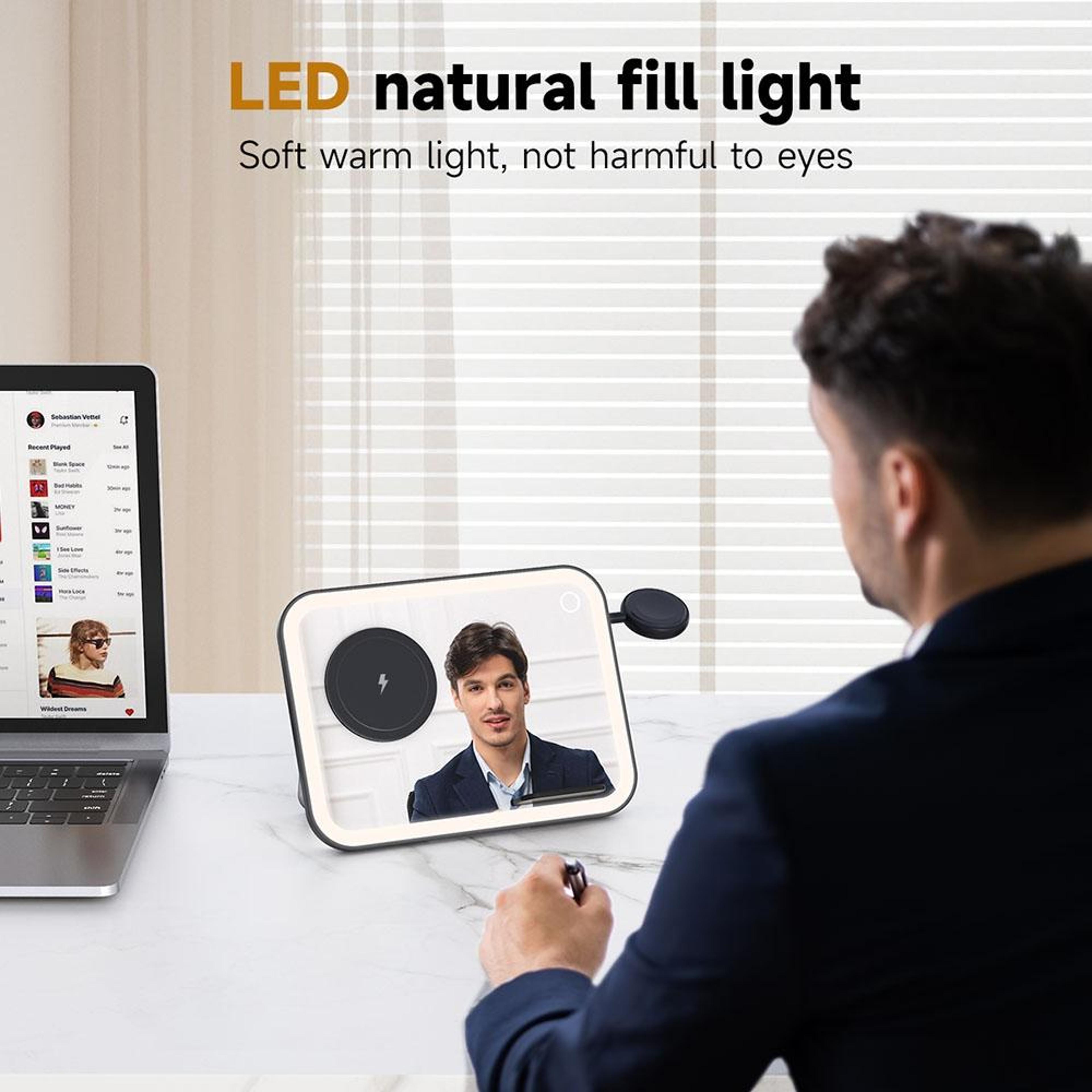 3 In 1 MagSafe Charger Foldable Wireless Charging Station With LED Makeup Mirror And Night Light 5