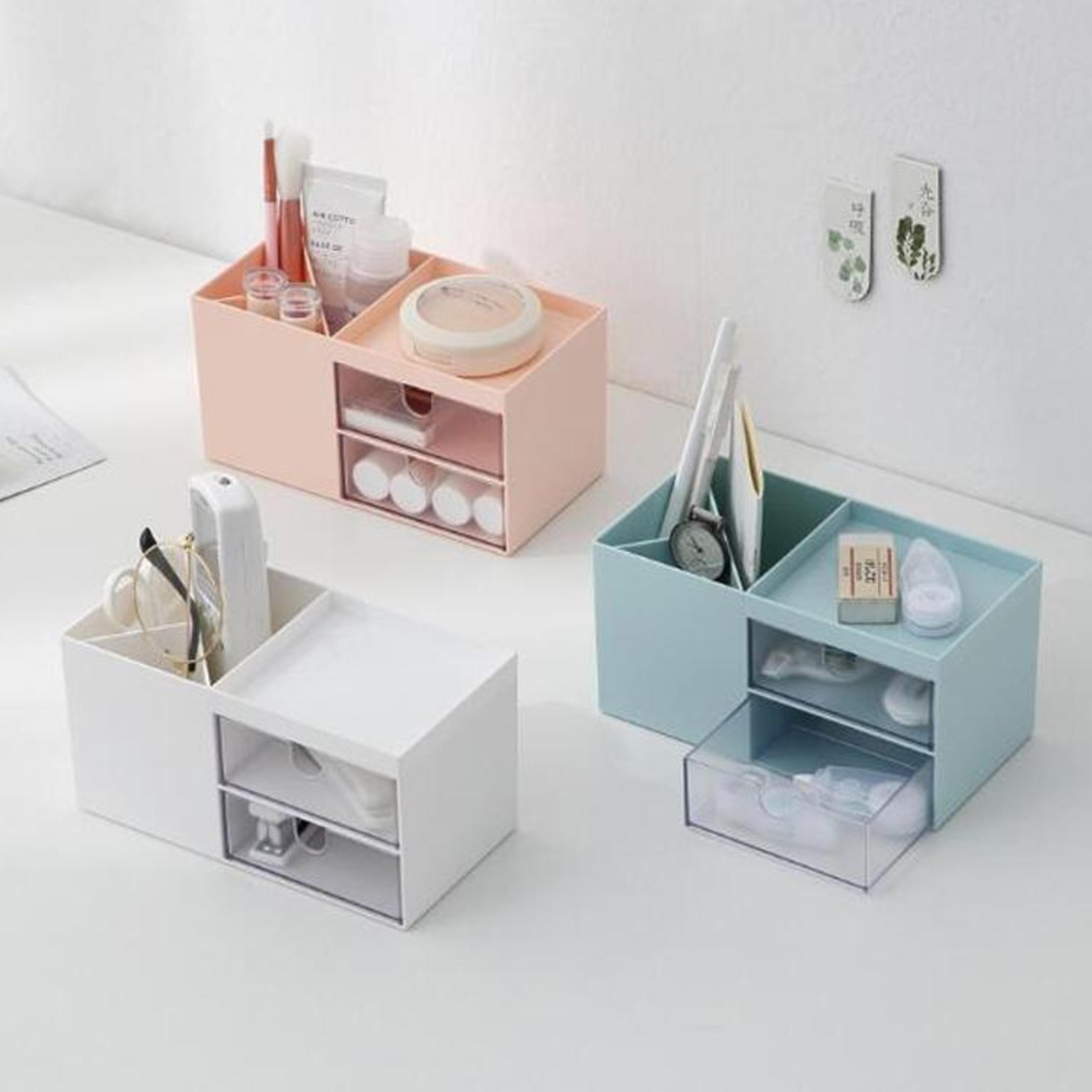 Dual Drawer Desktop Organizer Plastic Makeup Organizer Storage Box For Cosmetics Office Supplies An 0