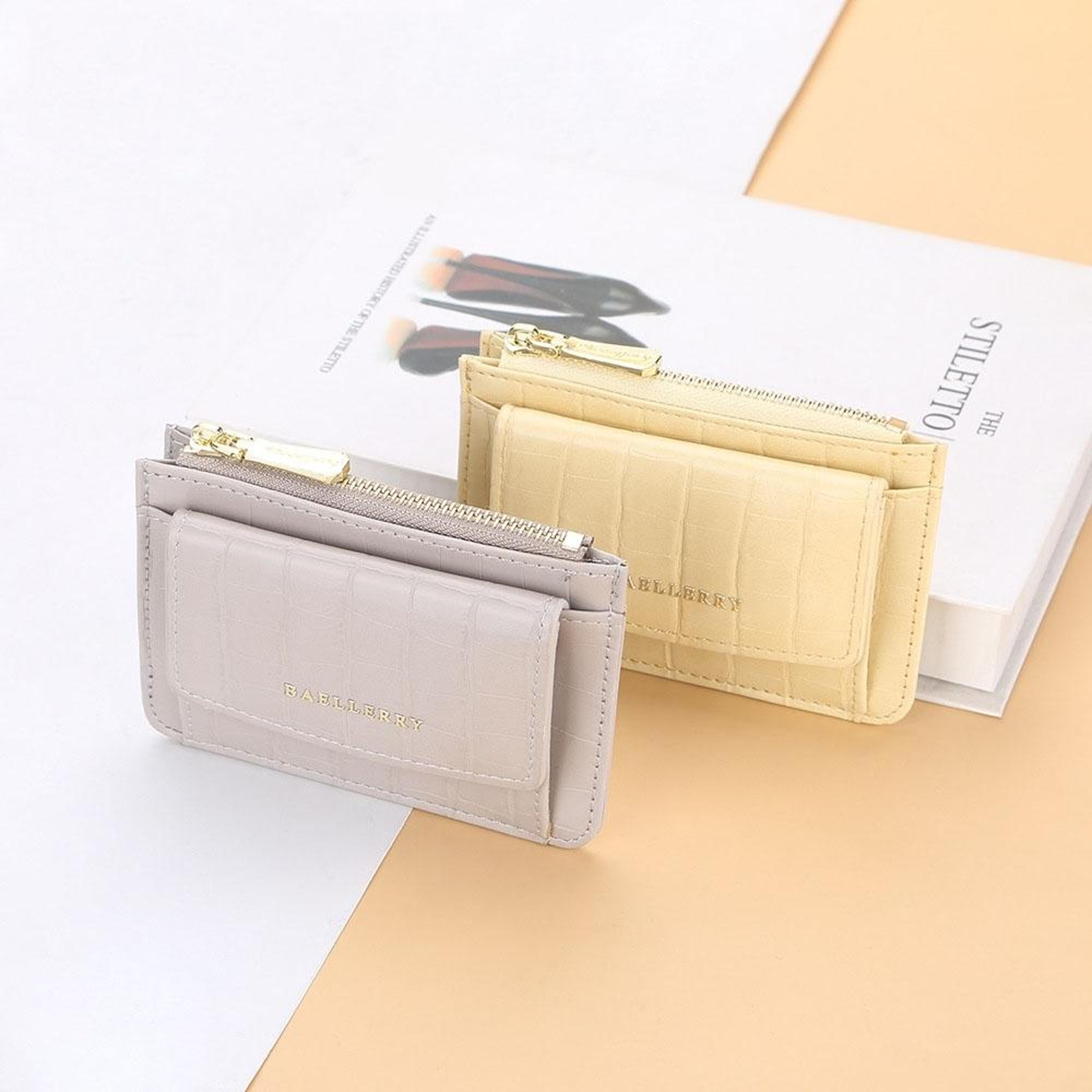 Crocodile Pattern Card Holder Wallet With Zipper Coin Purse Compact PU Leather Wallet 4