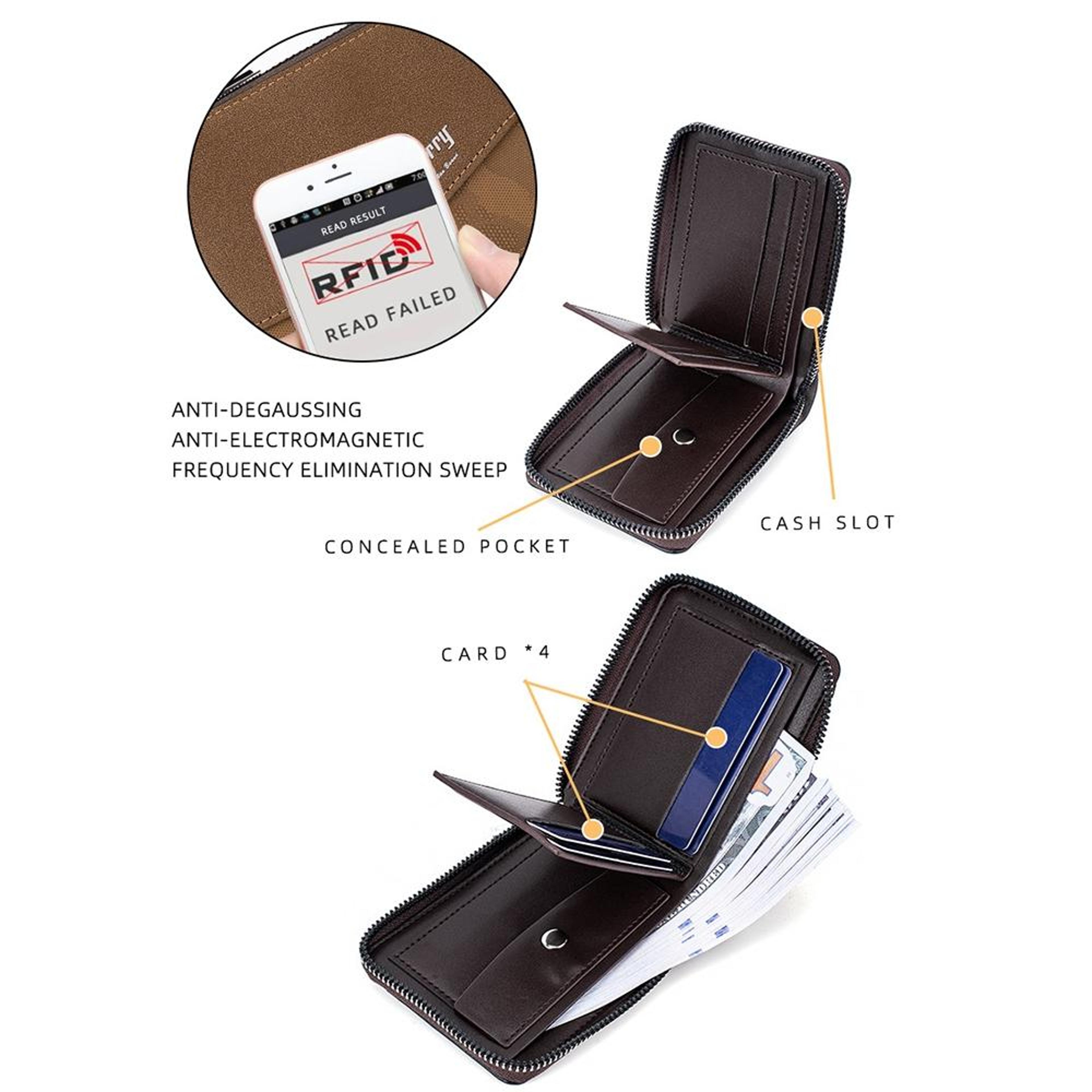 RFID Blocking Wallet Retro Short Zipper Wallet With Multiple Card Slots And Coin Purse 2