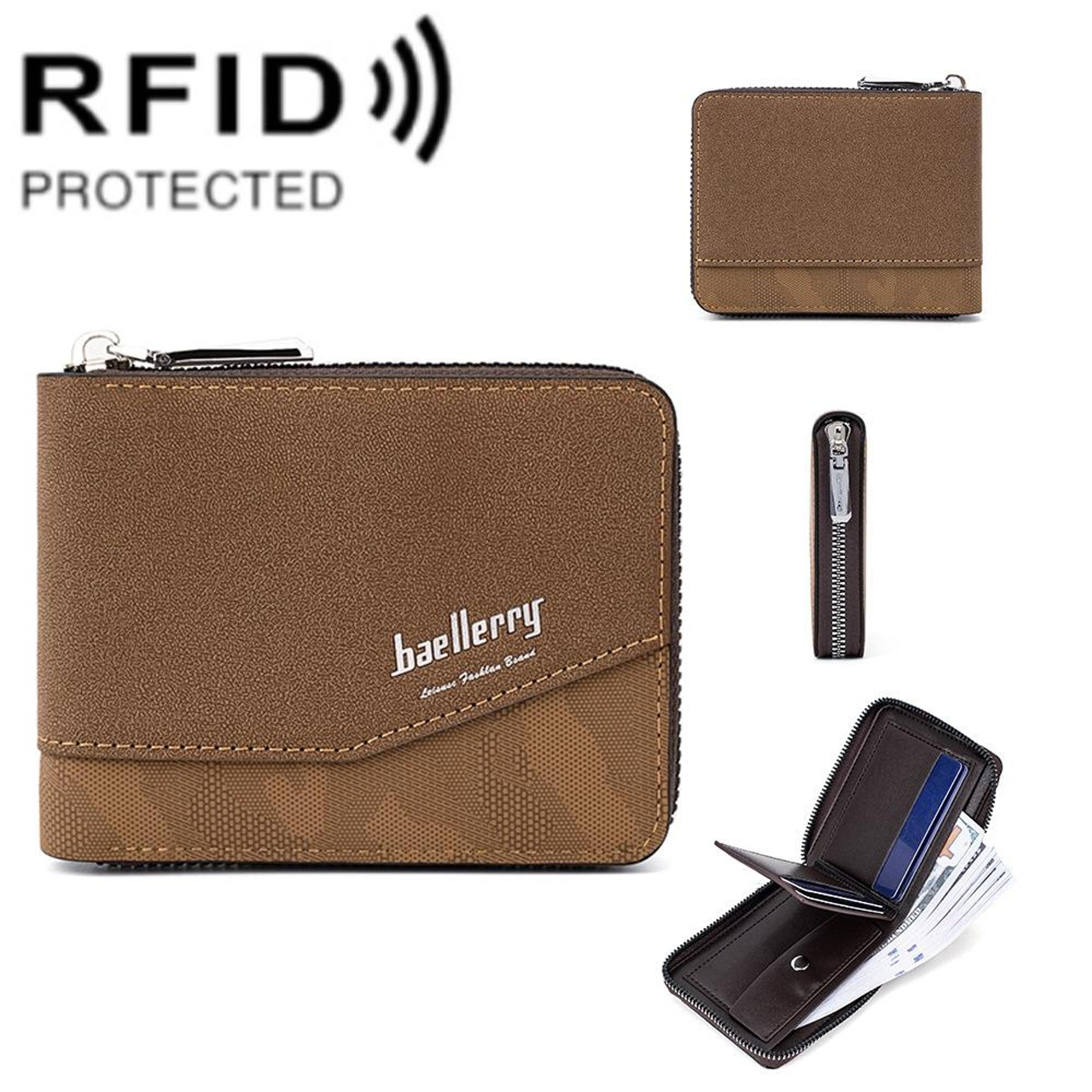 RFID Blocking Wallet Retro Short Zipper Wallet With Multiple Card Slots And Coin Purse 7