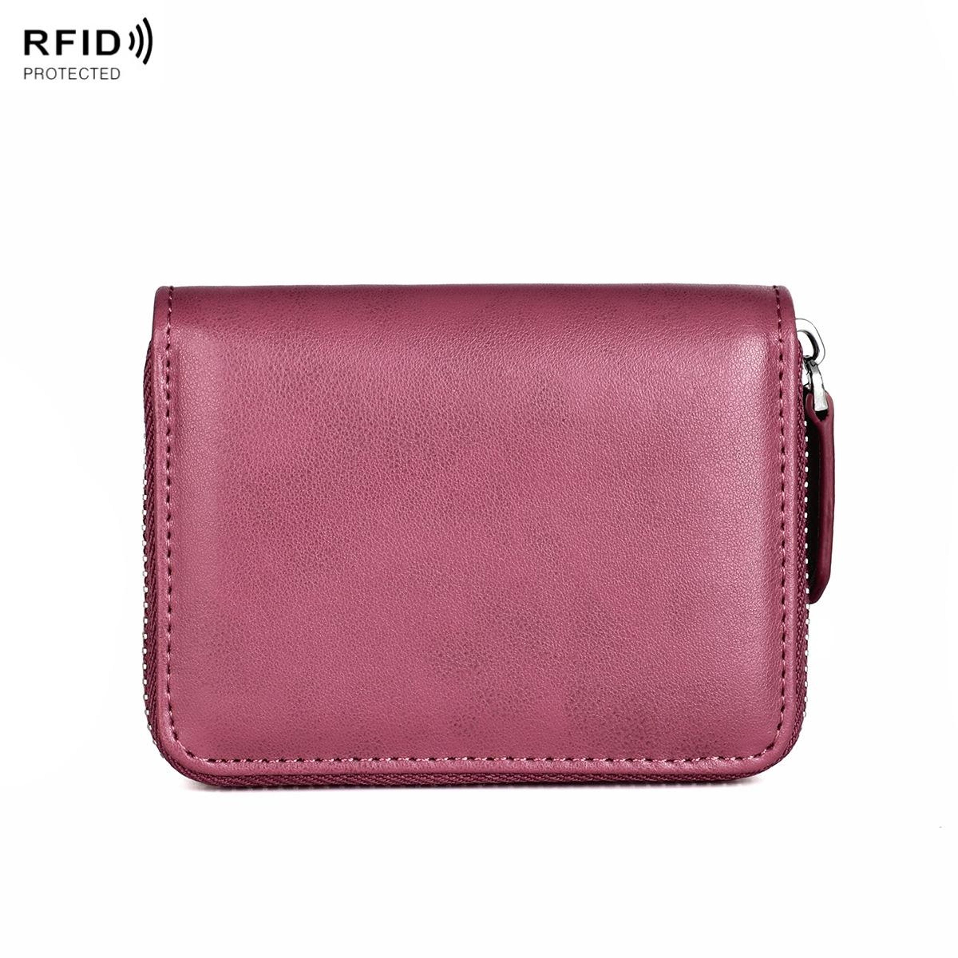 RFID Blocking Leather Coin Purse Compact Zipper Wallet With Card Holder 8
