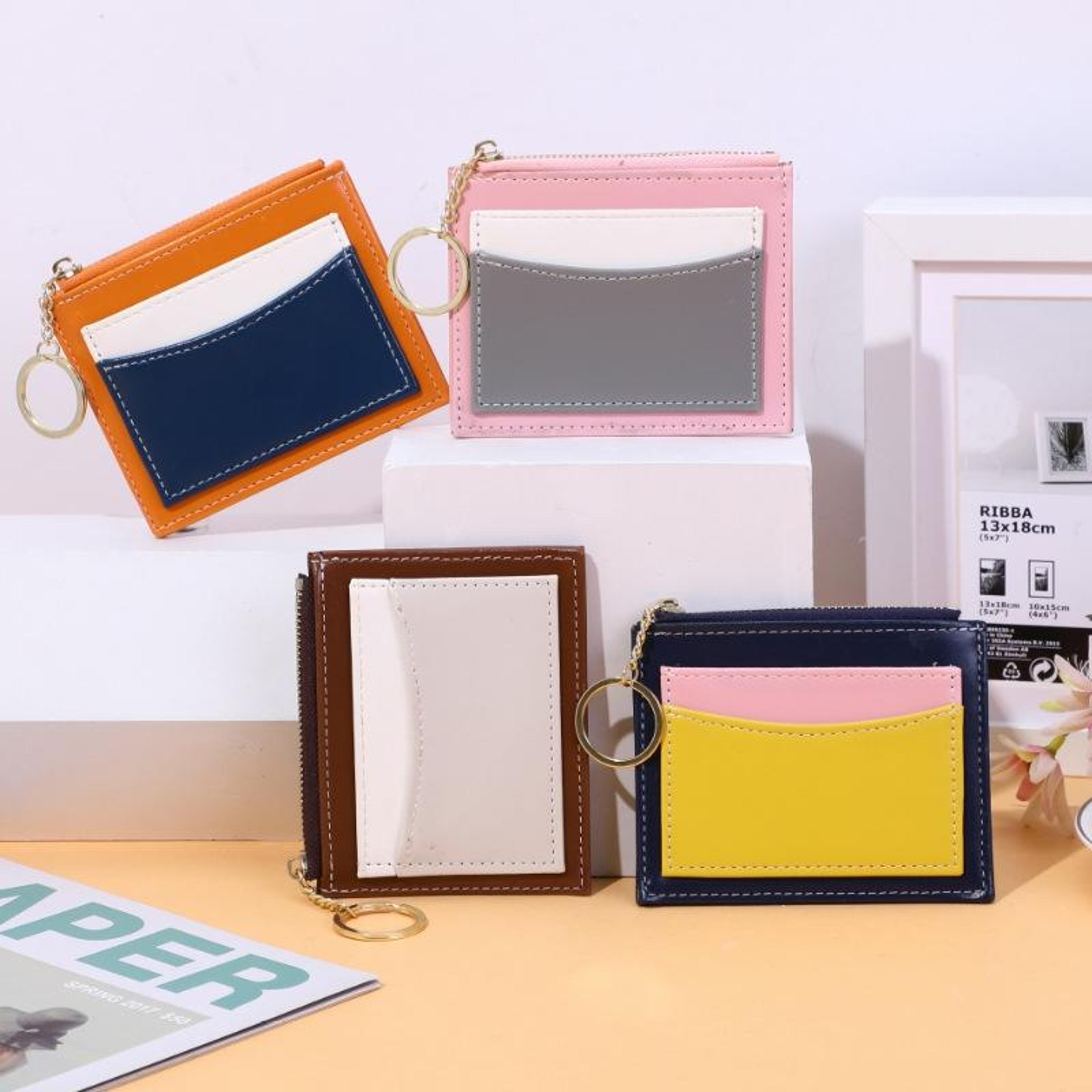 Portable Card Holder Wallet PU Leather Keychain Wallet With Zipper Coin Purse 0