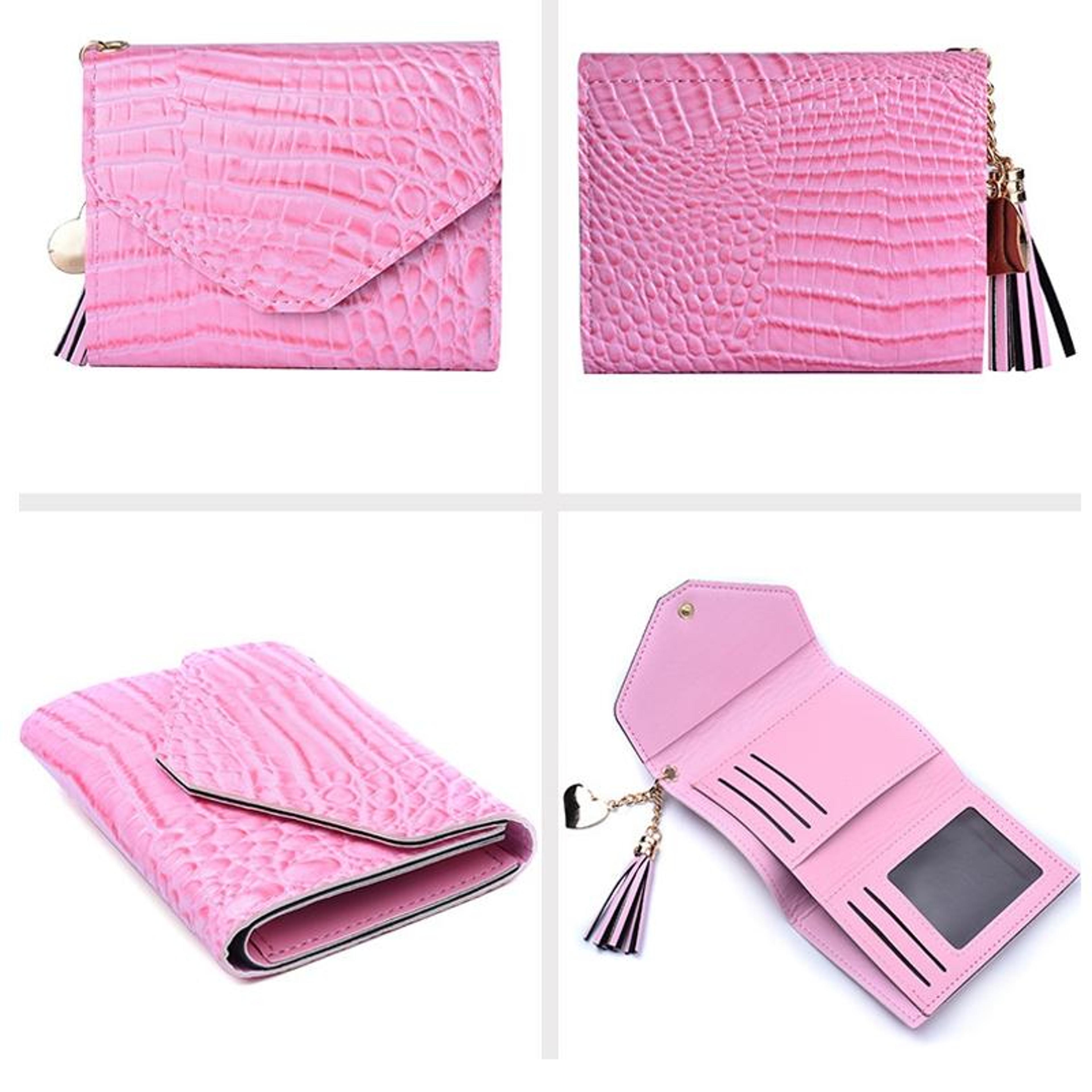 Elegant Trifold Wallet For Women Crocodile Pattern PU Leather Wallet With Tassel Card Holder 1
