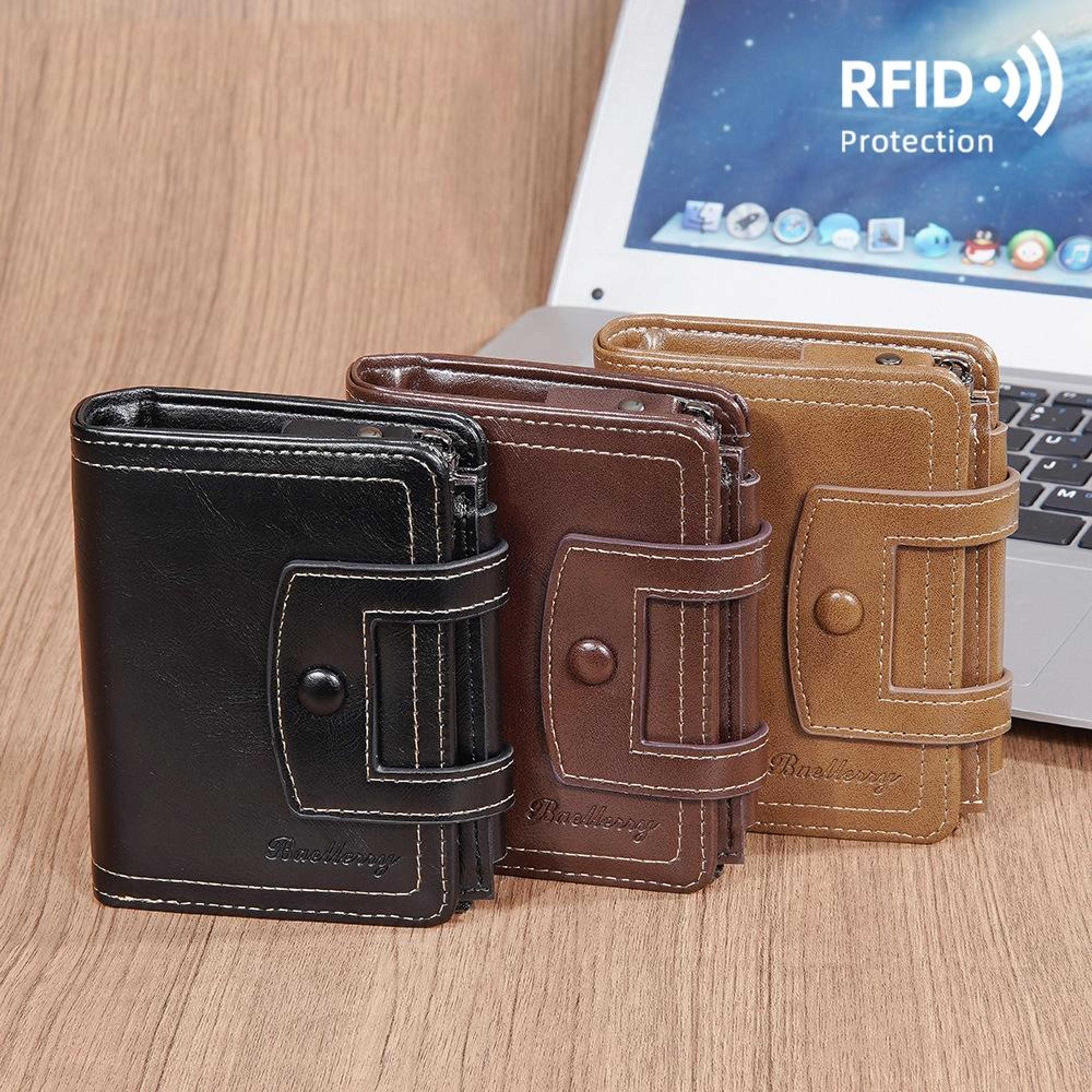 RFID Blocking Trifold Wallet With 12 Card Slots Zipper Coin Purse Compact Card Holder 0