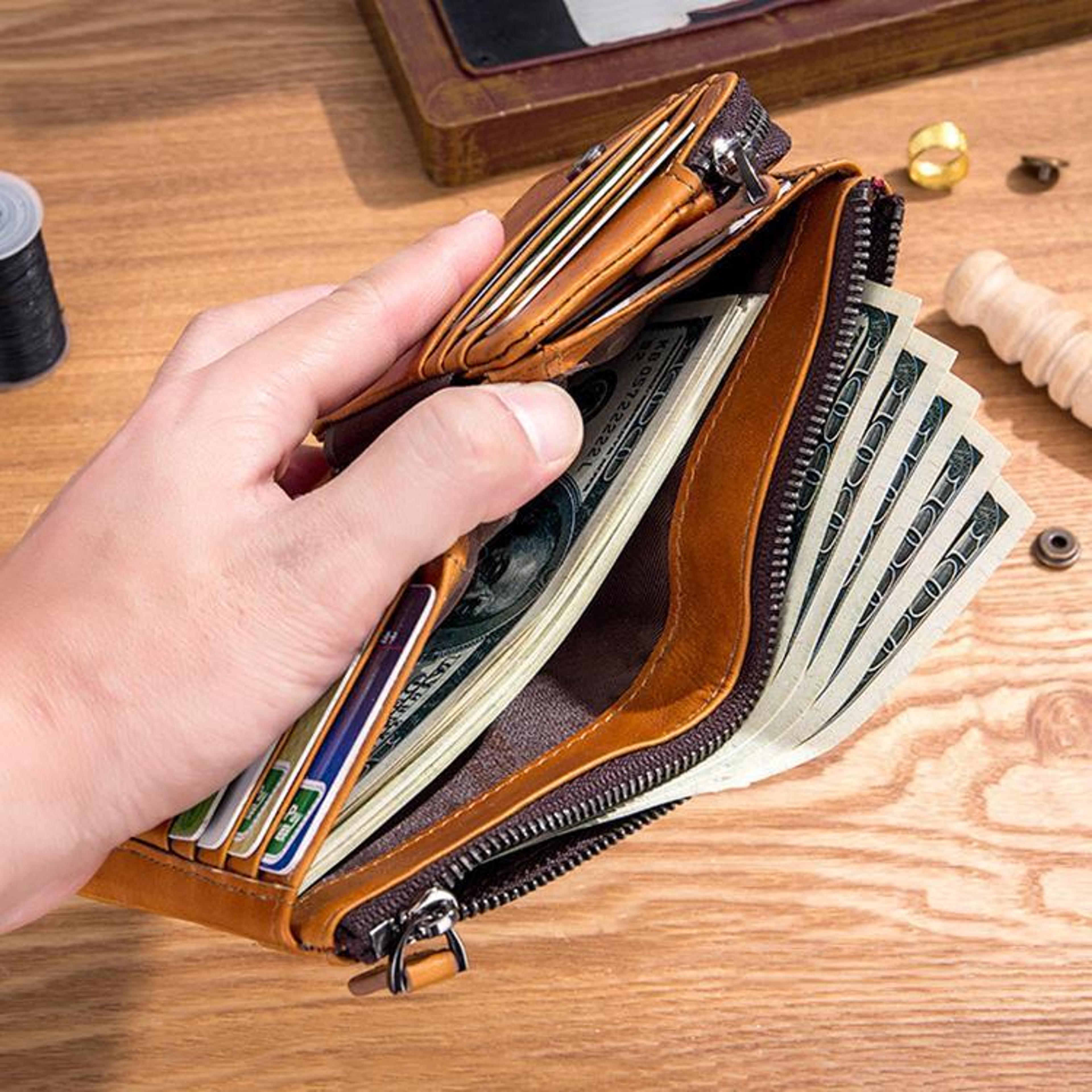 RFID Leather Wallet For Men Multi Slot Card Holder Wallet With Detachable Coin Purse 8