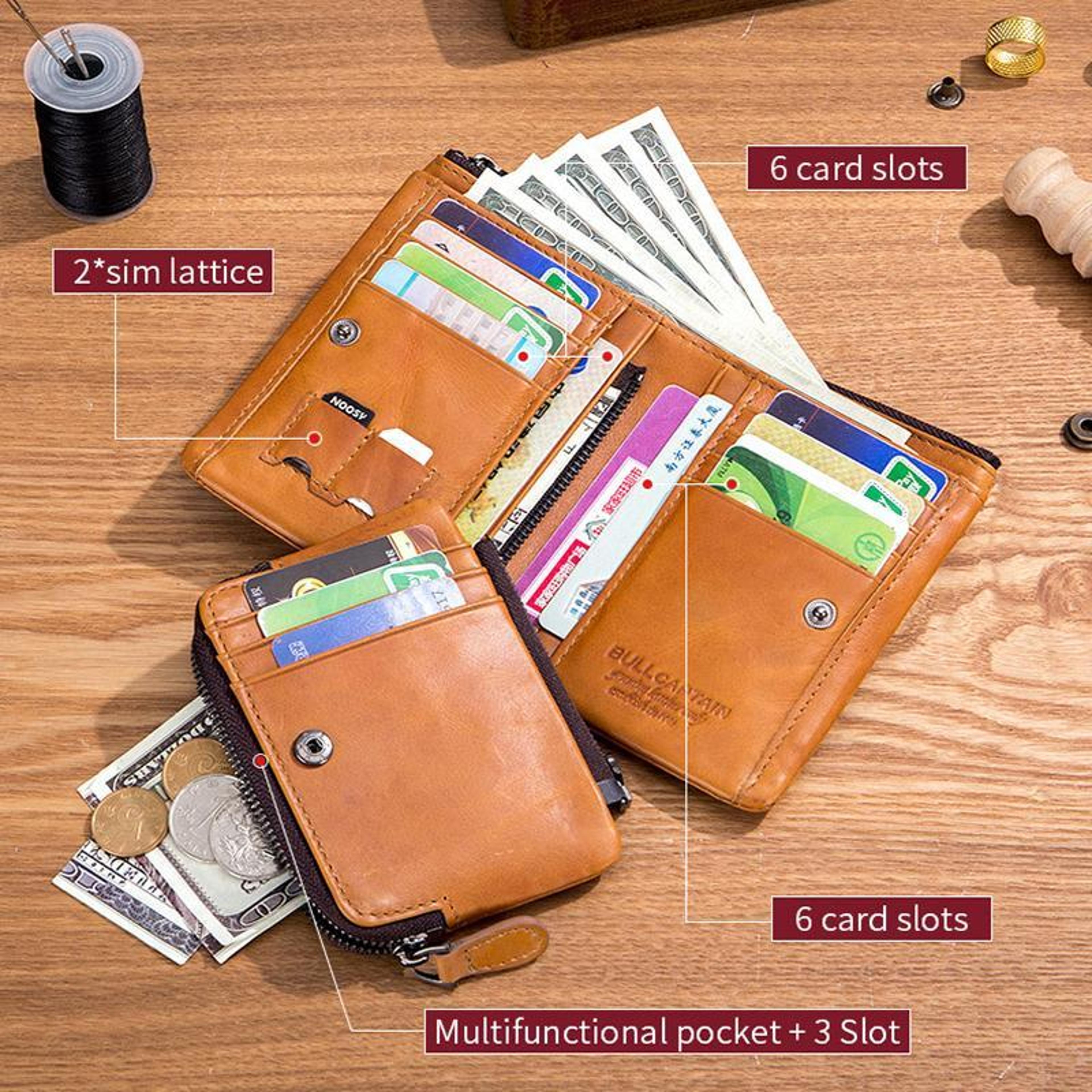 RFID Leather Wallet For Men Multi Slot Card Holder Wallet With Detachable Coin Purse 6