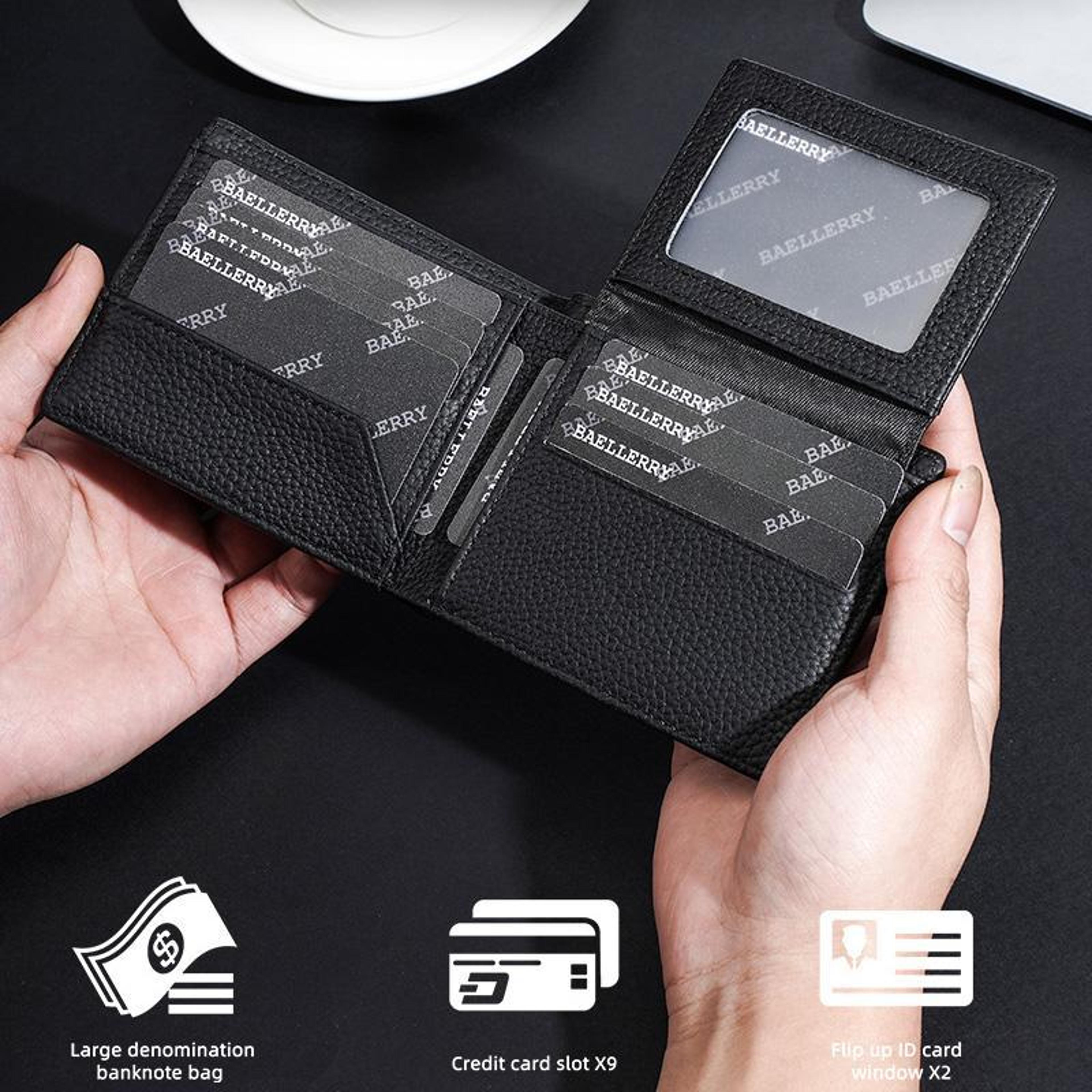 Leather Mens Wallet Compact Bifold Wallet With Lychee Texture And Multiple Card Slots 2