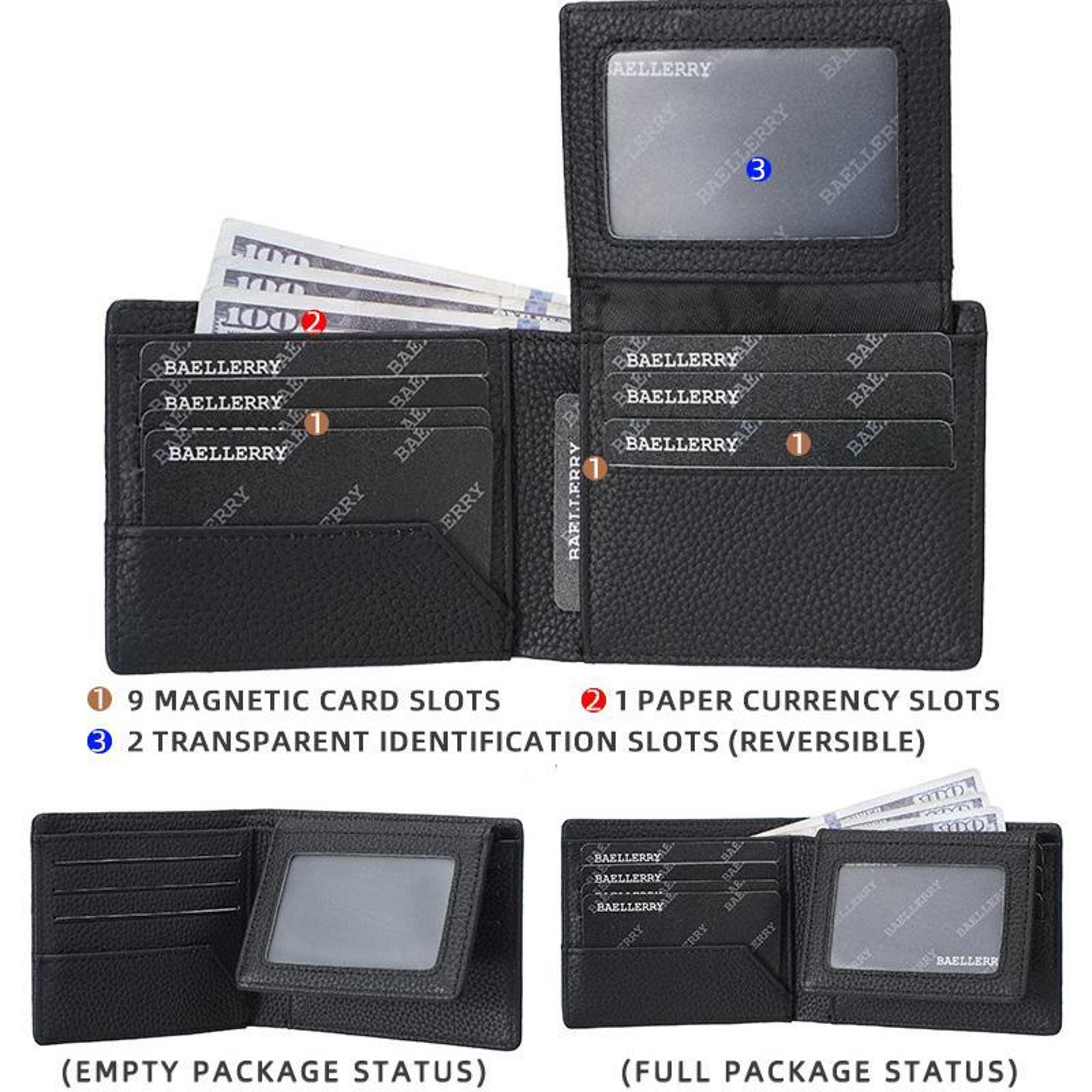 Leather Mens Wallet Compact Bifold Wallet With Lychee Texture And Multiple Card Slots 5