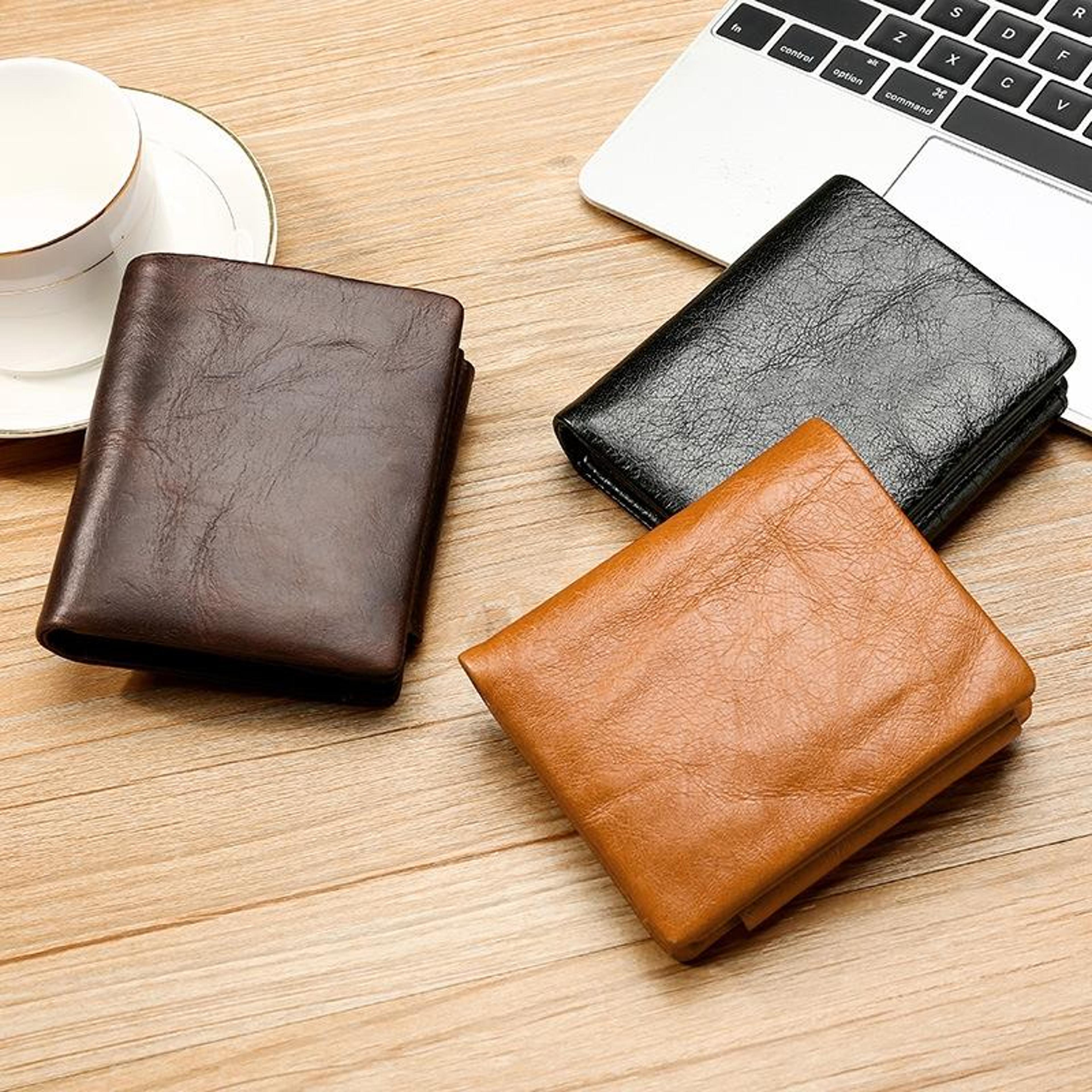 RFID Blocking Genuine Leather Wallet For Men Large Capacity Trifold Card Holder 0