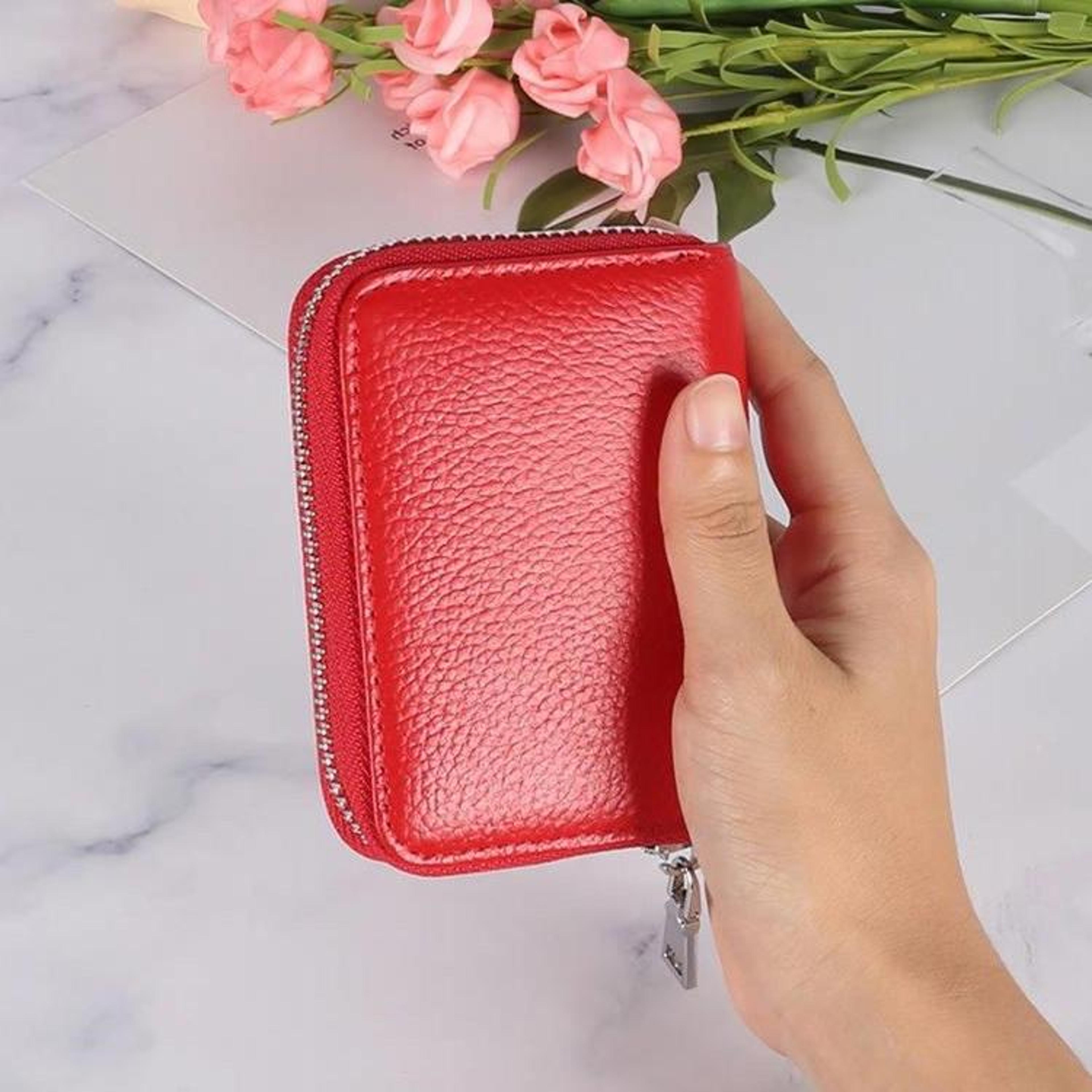 RFID Blocking Leather Card Holder Zipper Wallet Large Capacity Card Organizer 0
