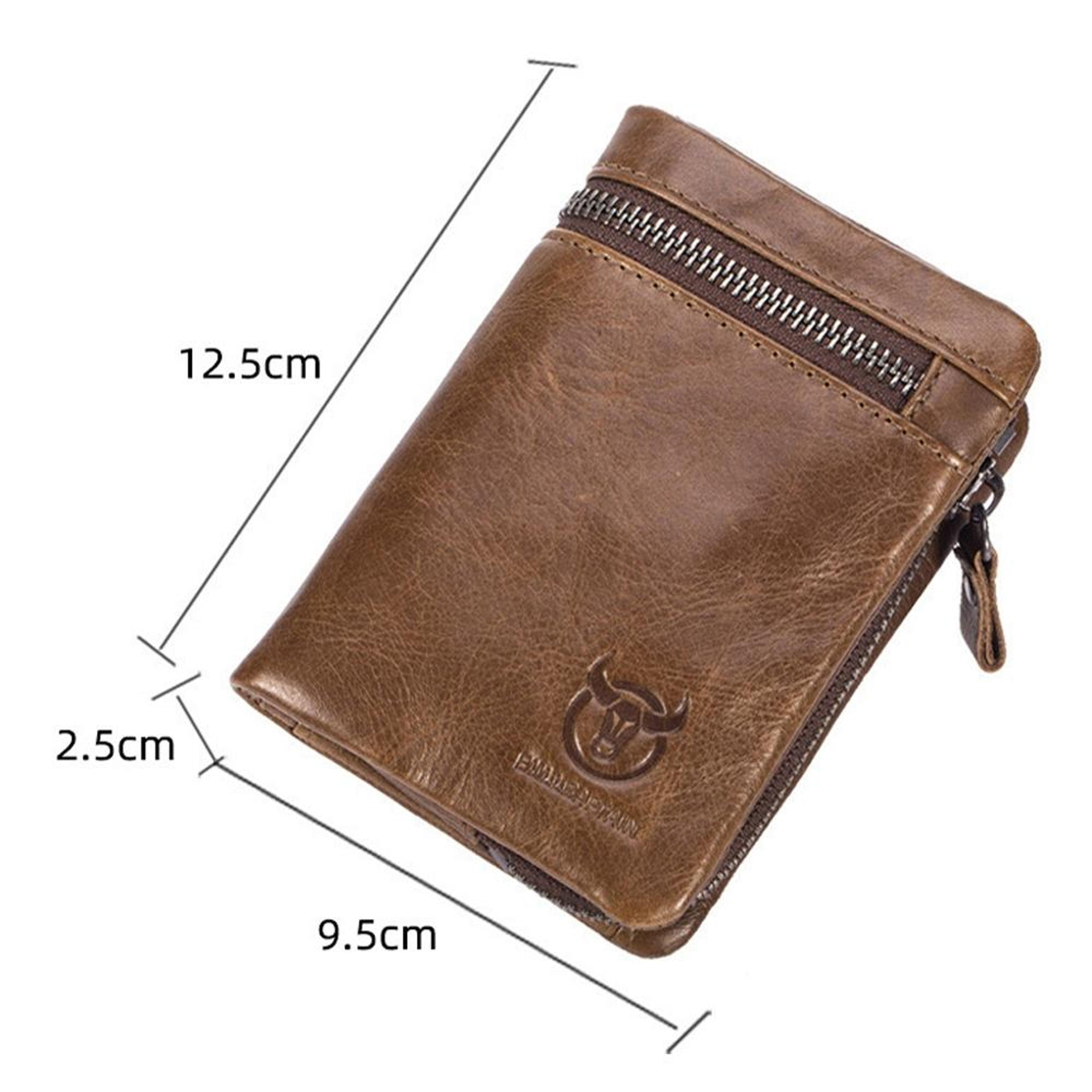 Large Capacity Genuine Leather Wallet RFID Blocking Bifold Card Holder Wallet With Zipper Coin Pock 1