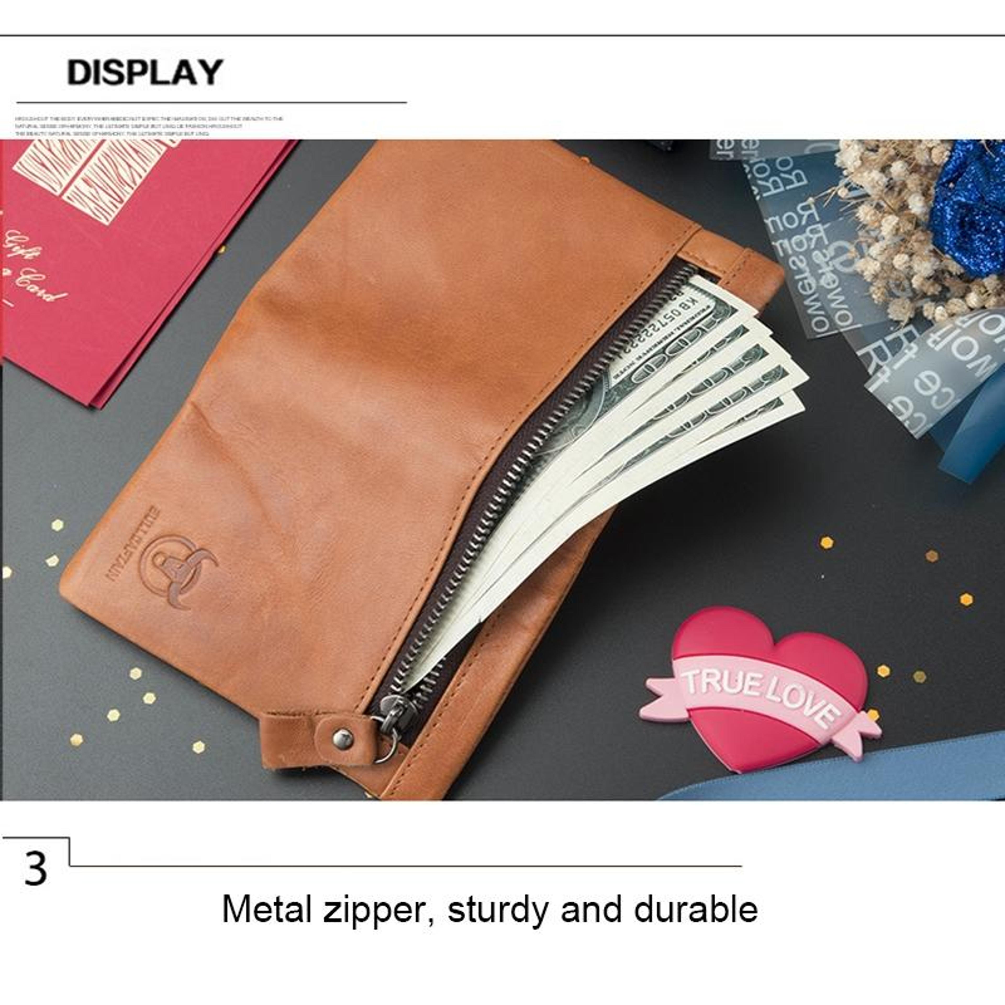 Large Capacity Genuine Leather Wallet RFID Blocking Bifold Card Holder Wallet With Zipper Coin Pock 7