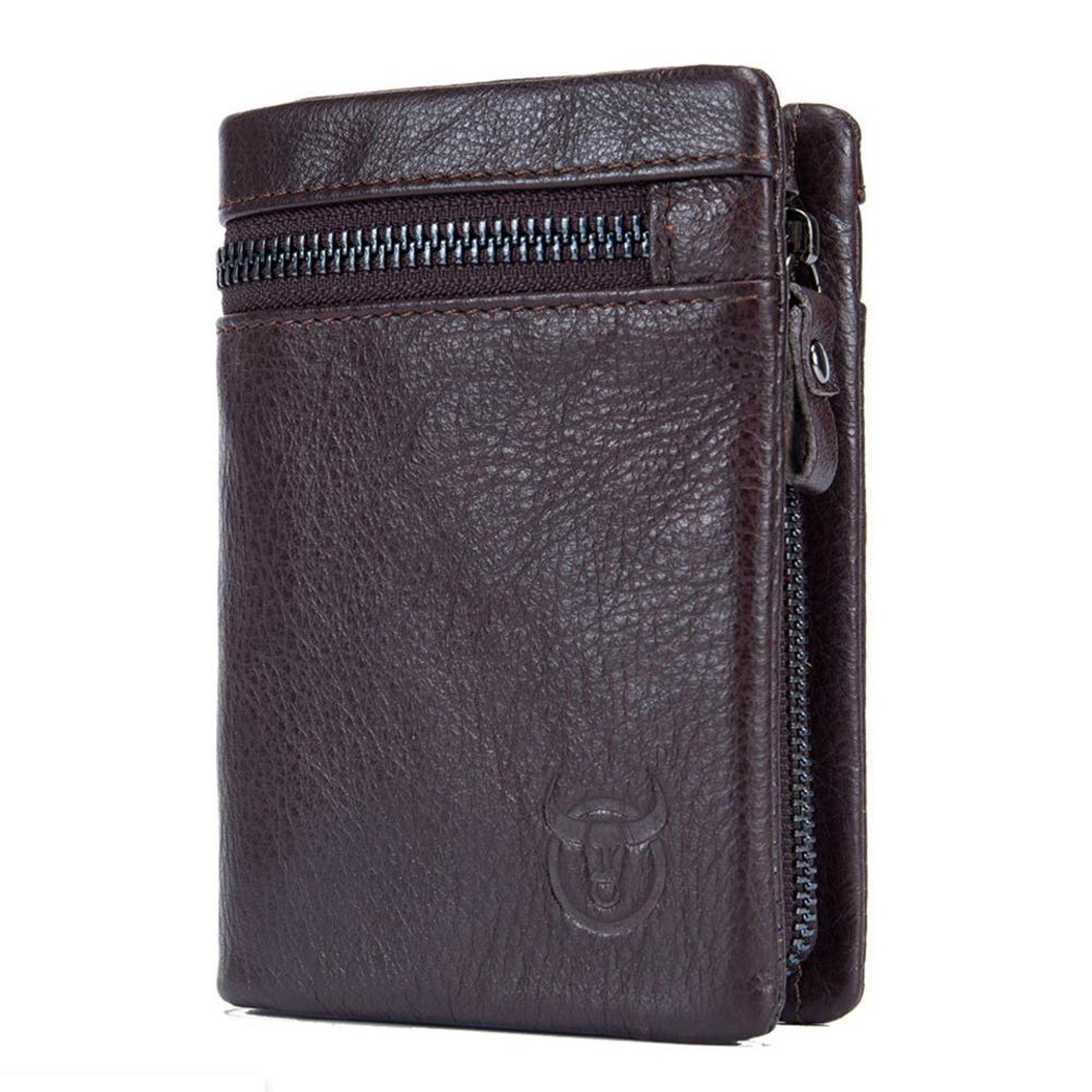Large Capacity Genuine Leather Wallet RFID Blocking Bifold Card Holder Wallet With Zipper Coin Pock 11