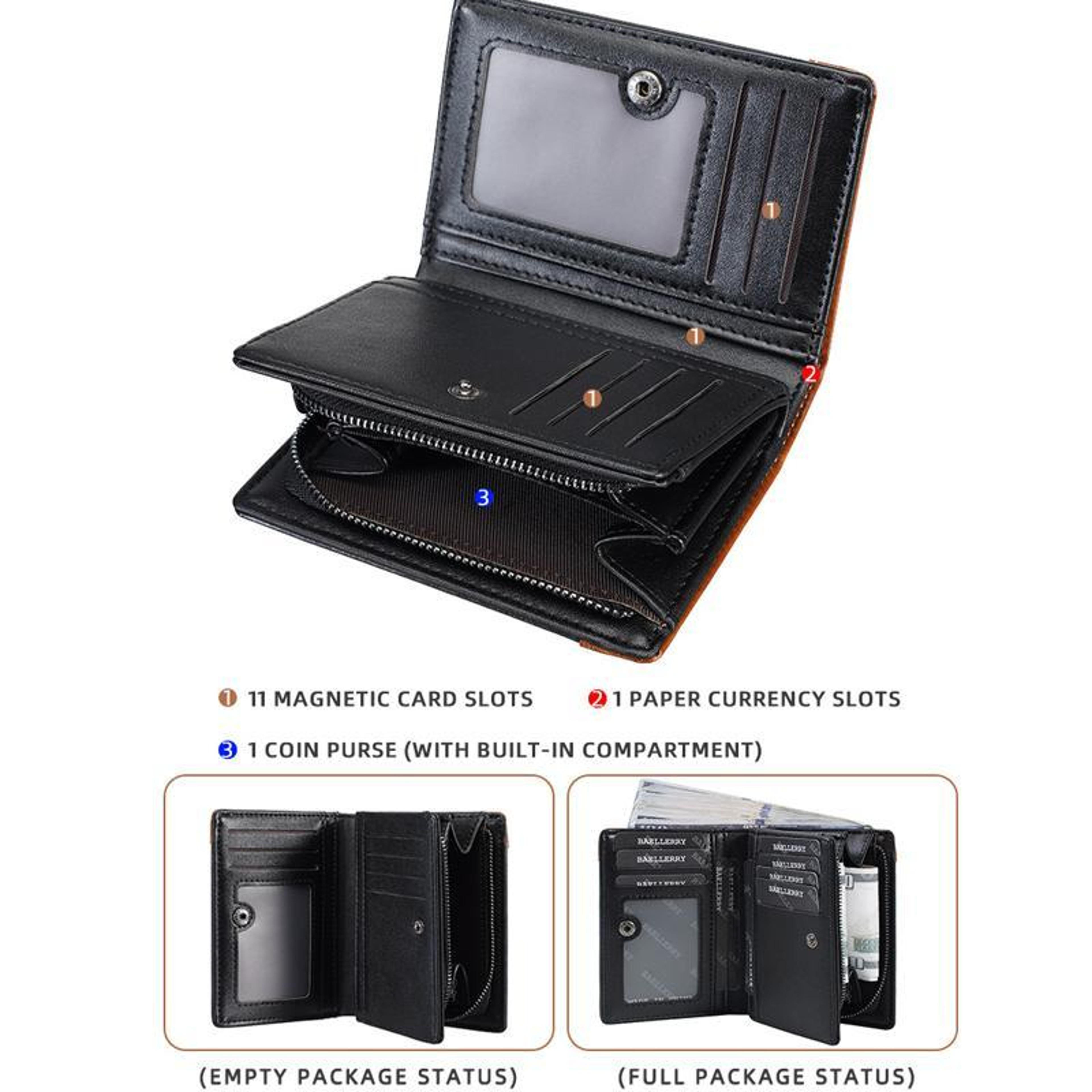 Vintage RFID Wallet For Men Compact PU Leather Multi Card Holder With Zipper Coin Pocket 5