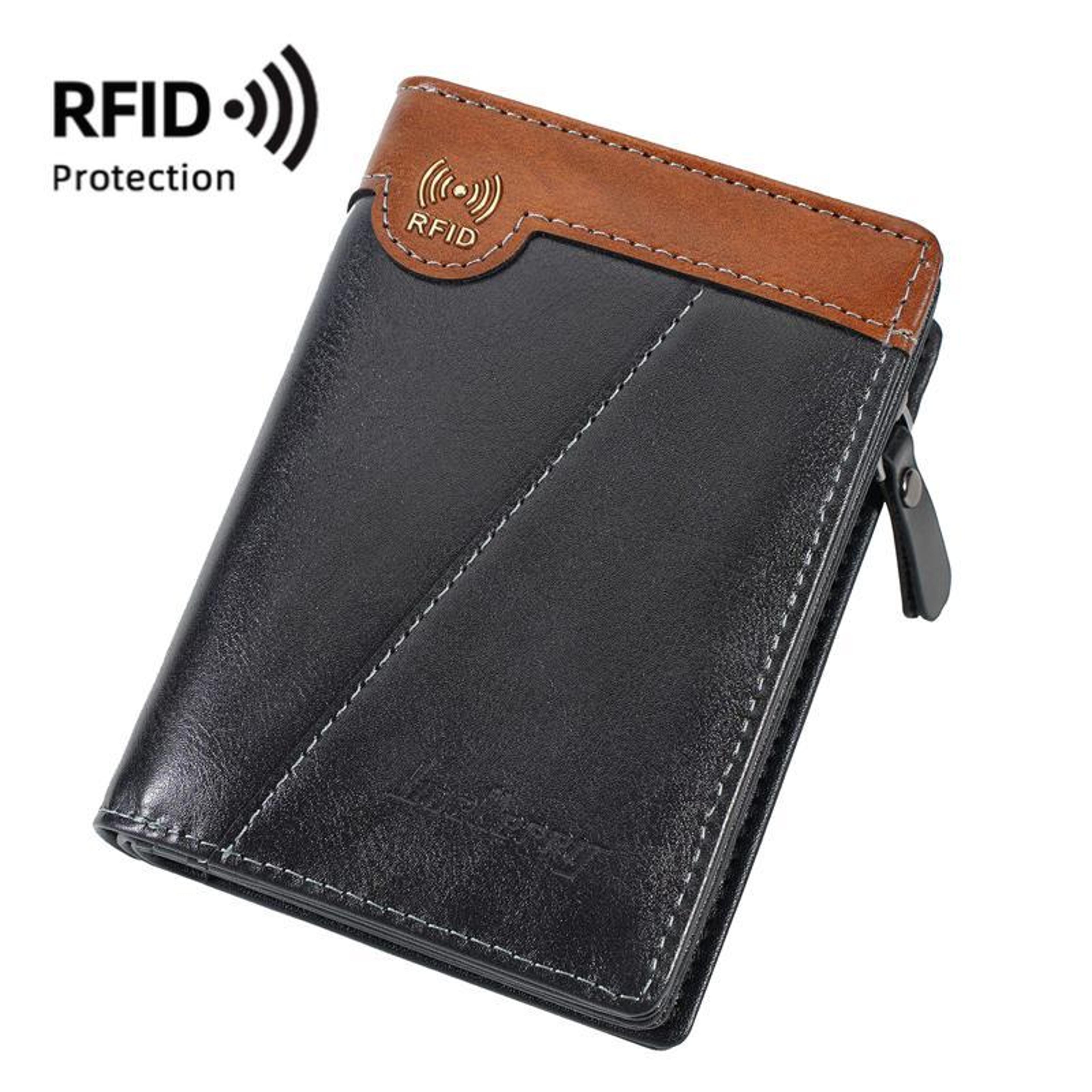 Vintage RFID Wallet For Men Compact PU Leather Multi Card Holder With Zipper Coin Pocket 8