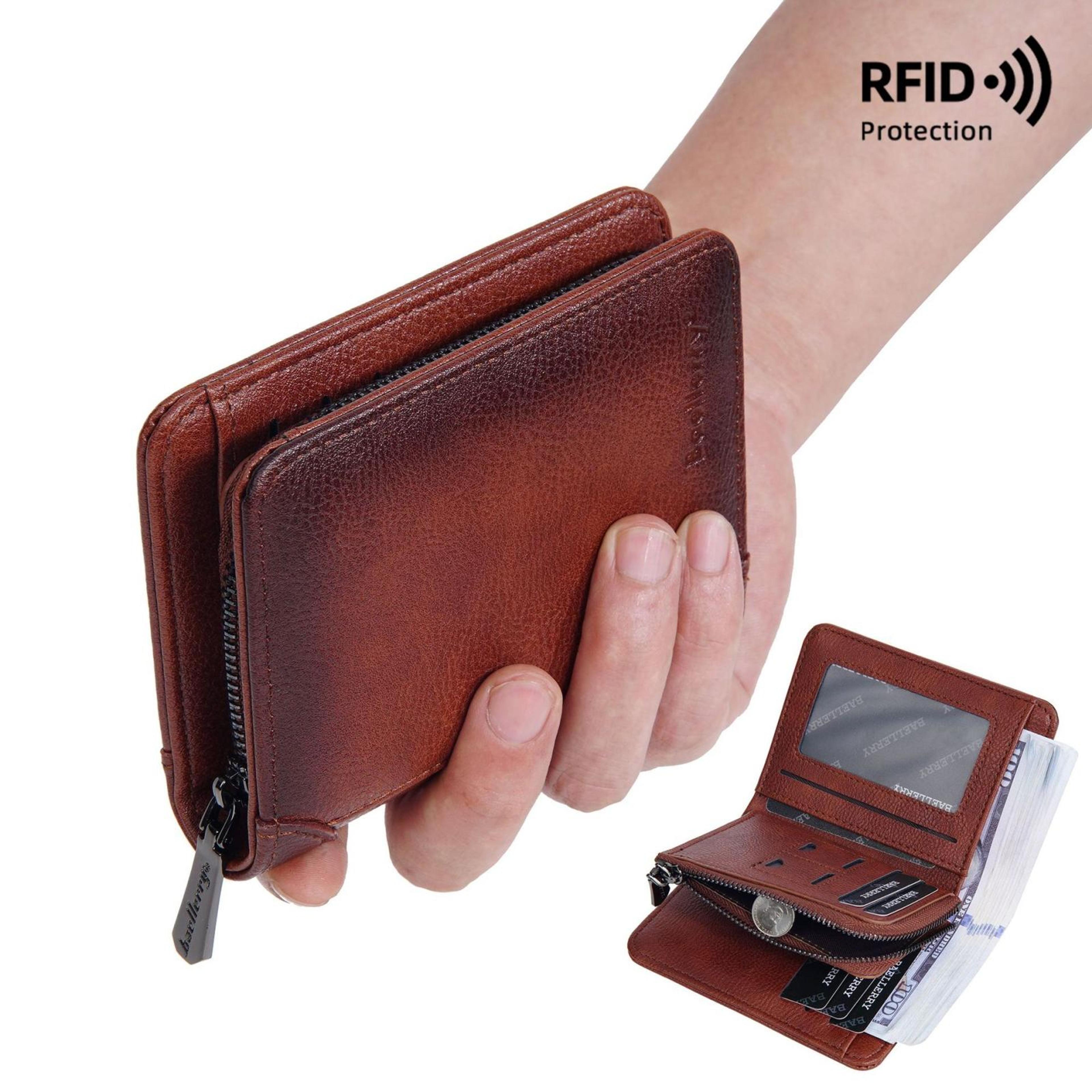RFID Blocking Tri Fold Wallet Retro Leather Multi Card Holder Compact Short Wallet 7