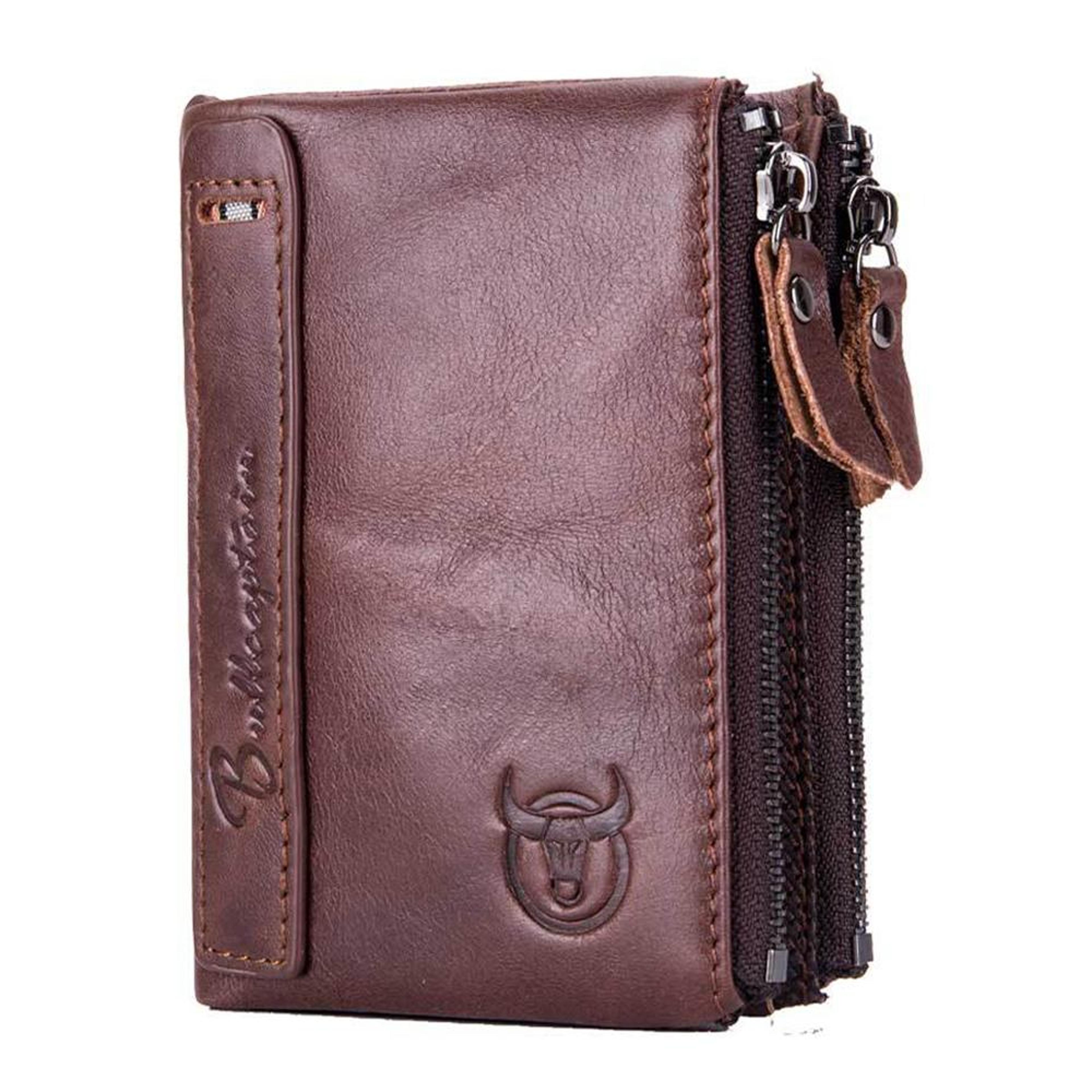 Retro Genuine Leather Wallet RFID Blocking Bifold Card Holder With Zipper Coin Pocket 10