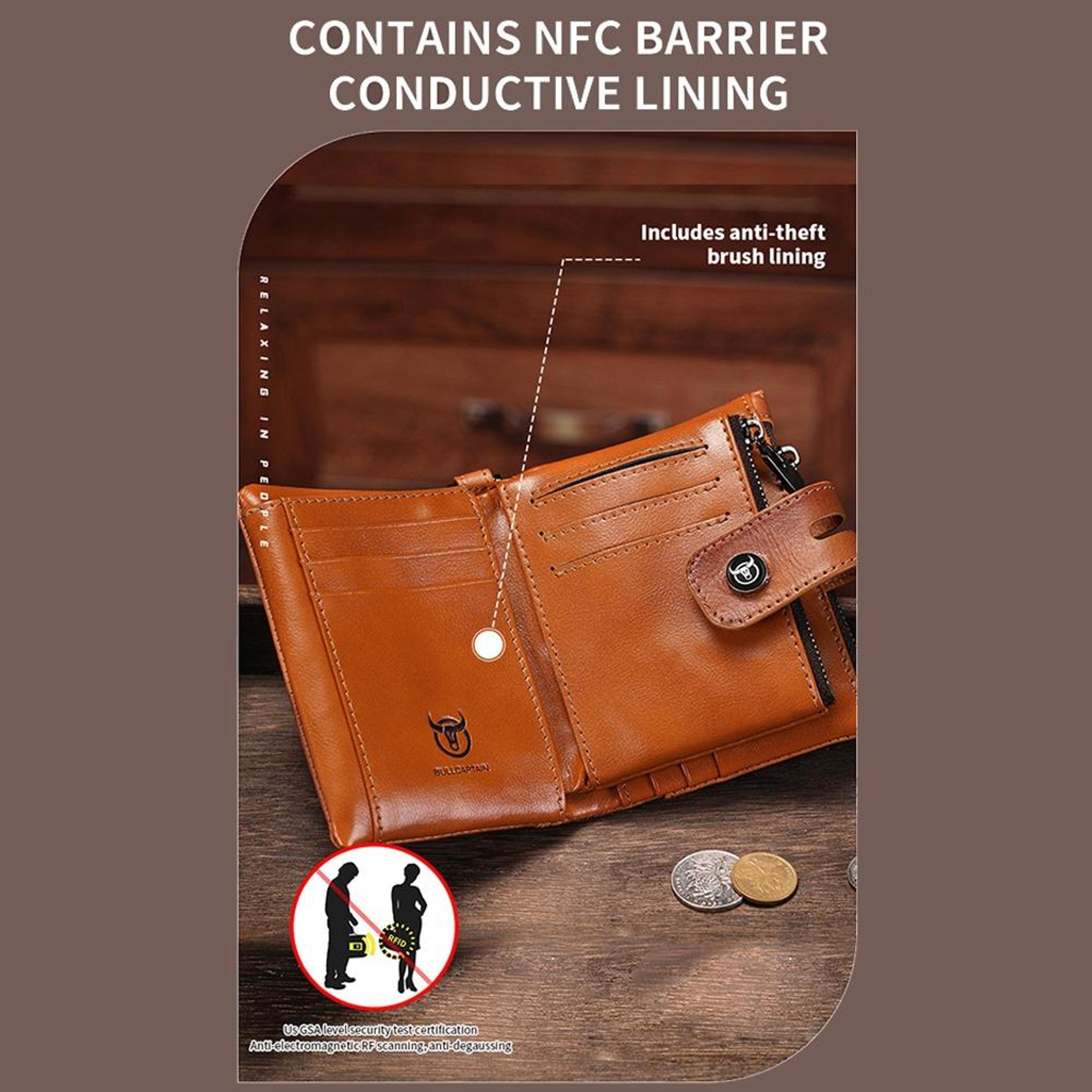 Genuine Cowhide Leather RFID Blocking Wallet Multi Slot Vertical Card Holder 5
