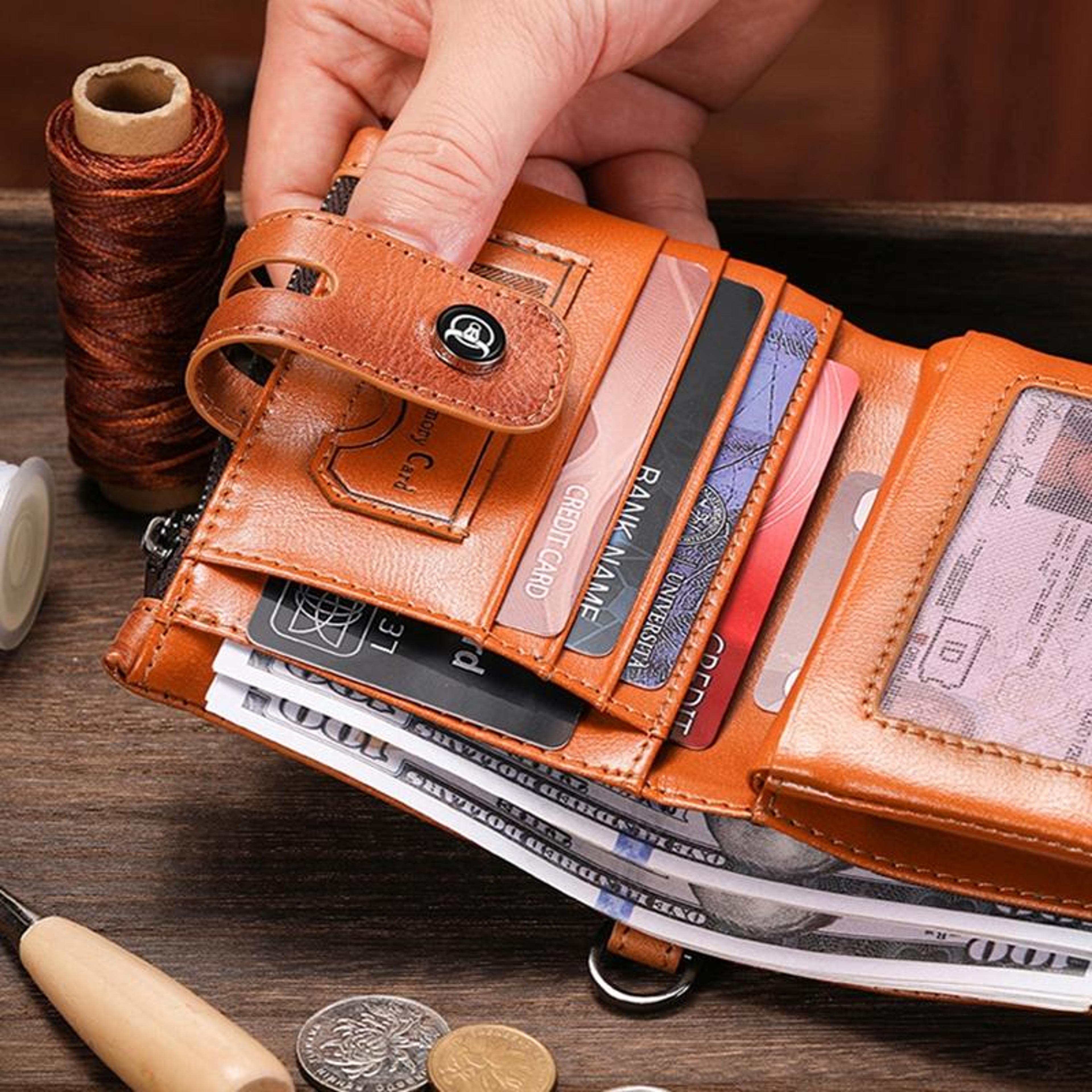 Genuine Cowhide Leather RFID Blocking Wallet Multi Slot Vertical Card Holder 6