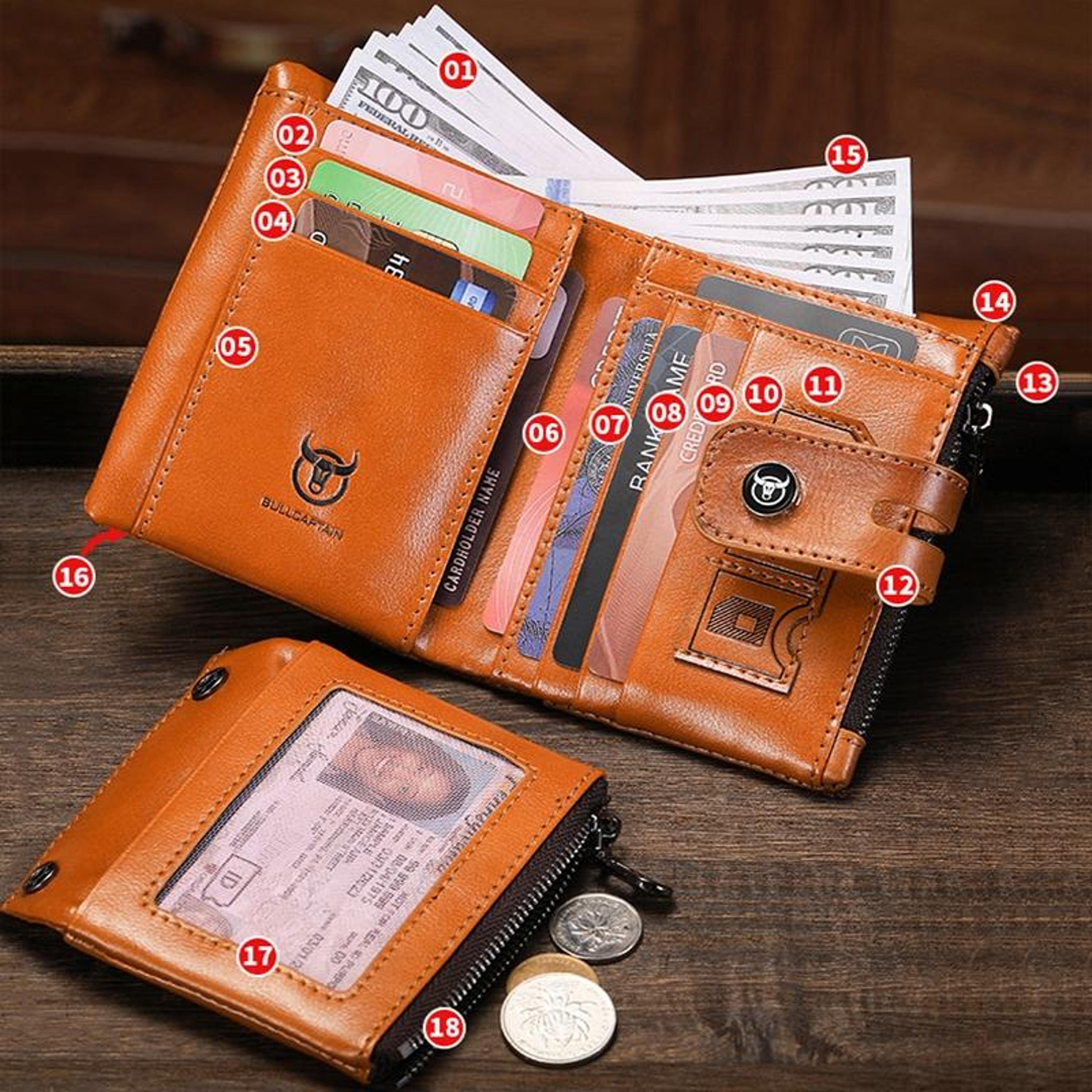 Genuine Cowhide Leather RFID Blocking Wallet Multi Slot Vertical Card Holder 7