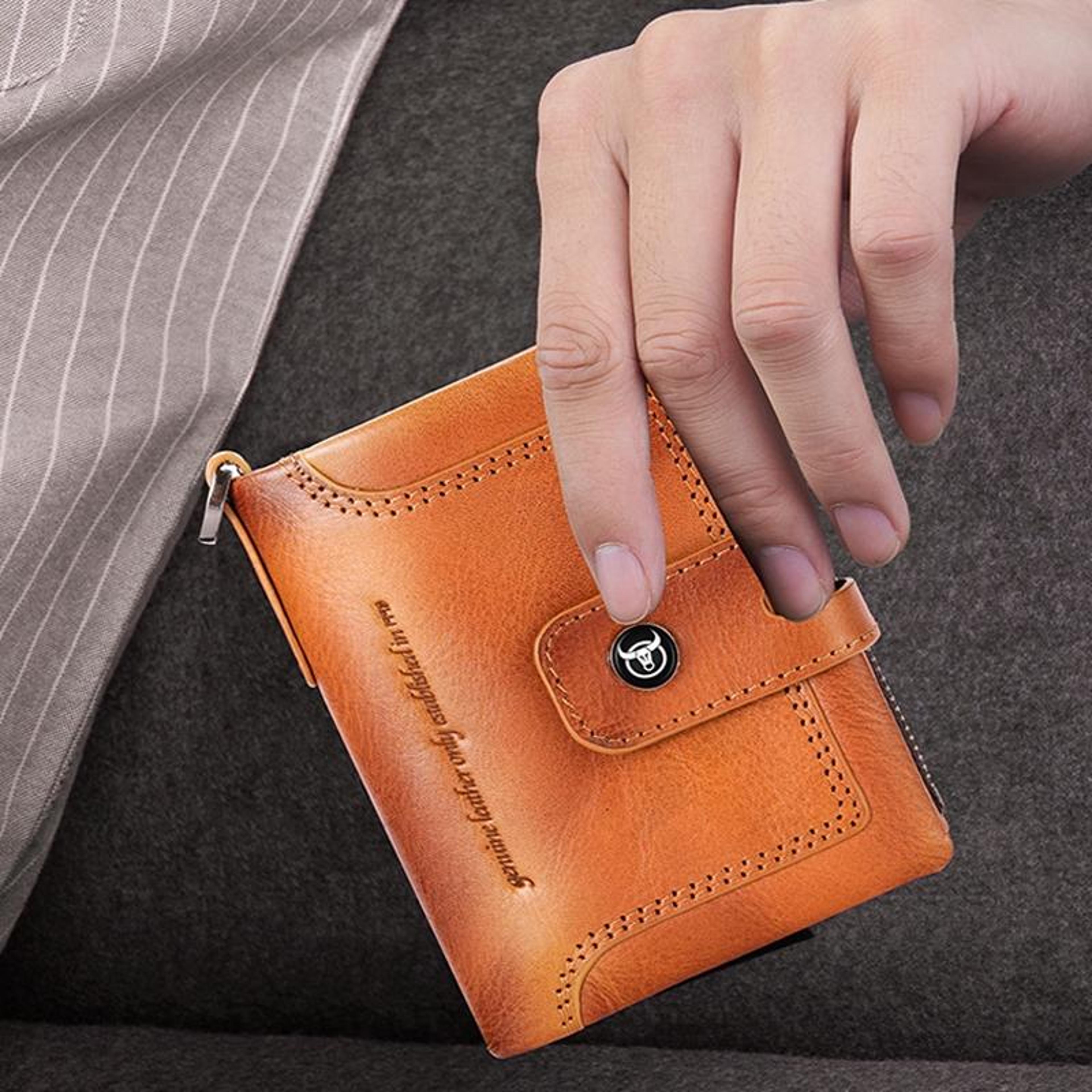 Genuine Cowhide Leather RFID Blocking Wallet Multi Slot Vertical Card Holder 0