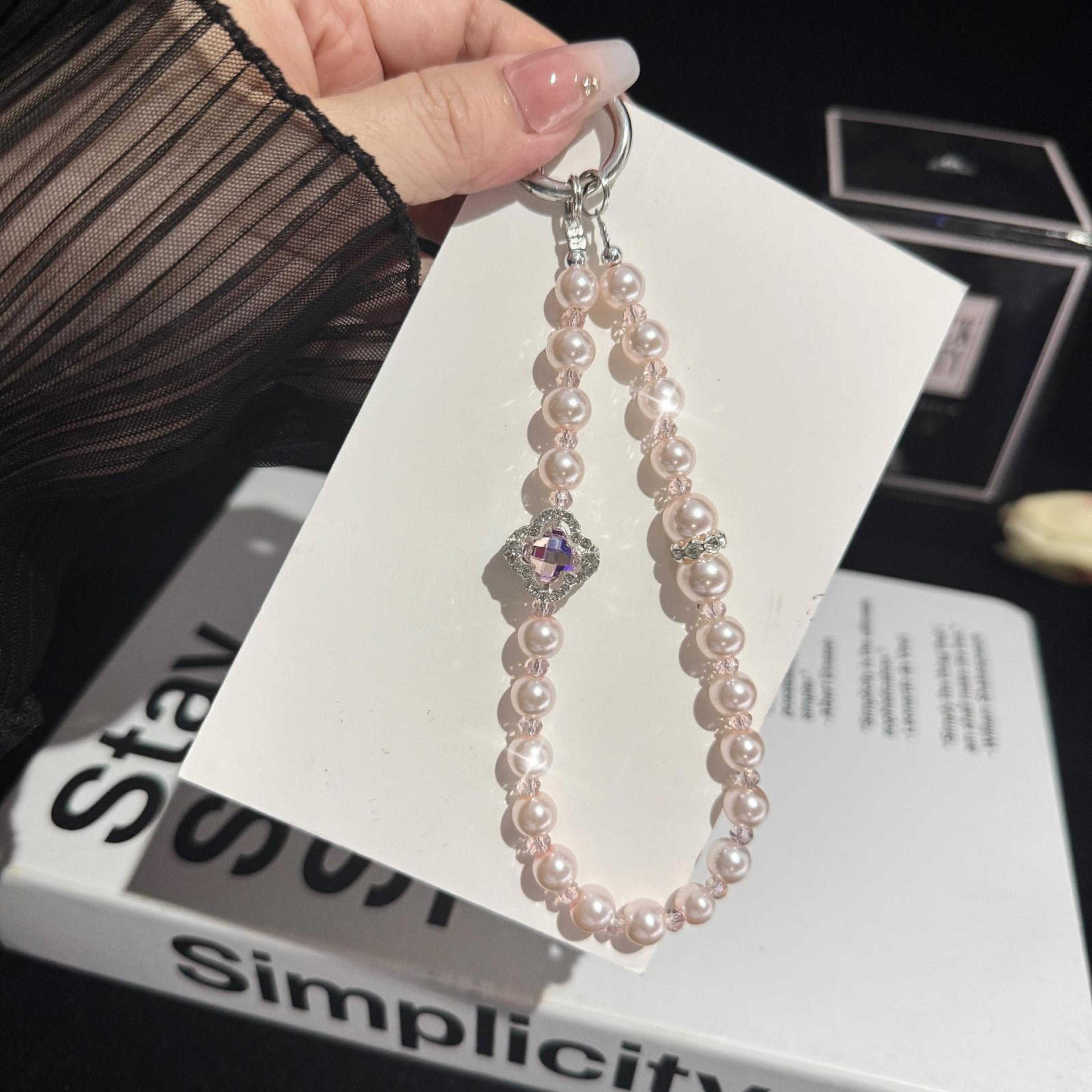 Rhinestone Flower Pearl Phone Lanyard AntiLost Crystal Beaded Phone Chain 8