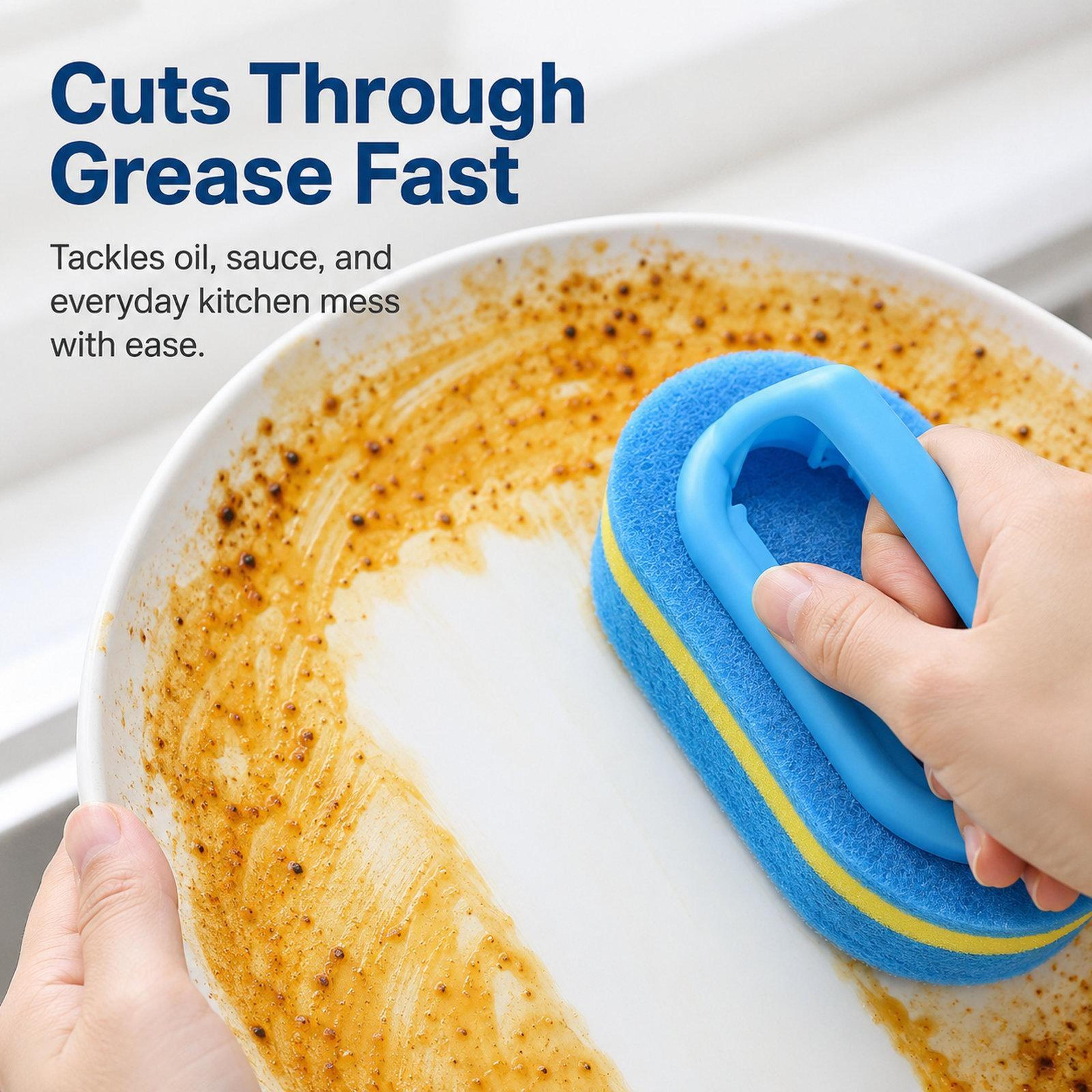 Non Scratch Scrub Sponge With Handle 3 Layer Kitchen Cleaning Sponge For Pots Pans  Stovetops 2