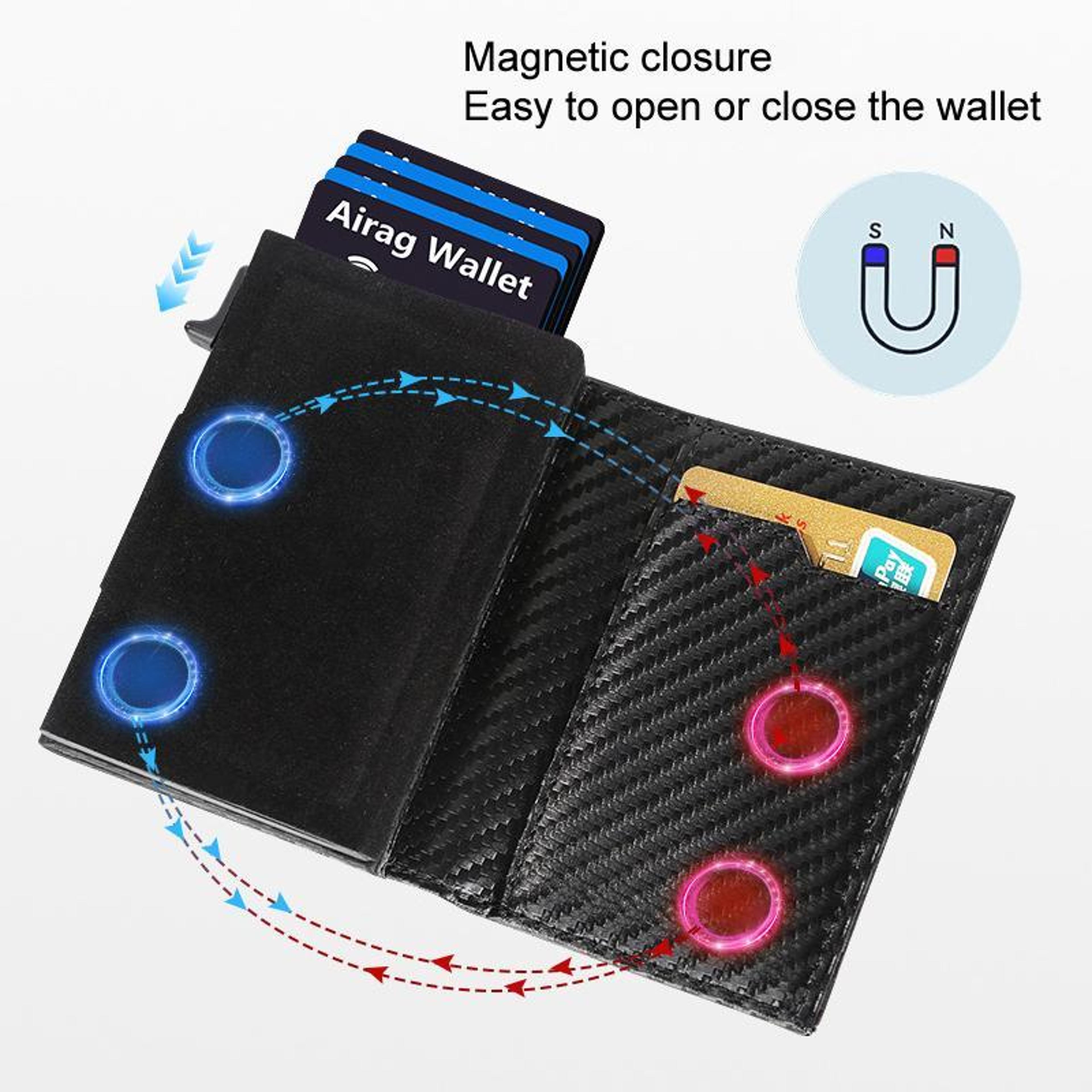 Pop Up RFID Blocking Wallet Genuine Leather Aluminum Card Holder With Zipper Coin Pocket 5