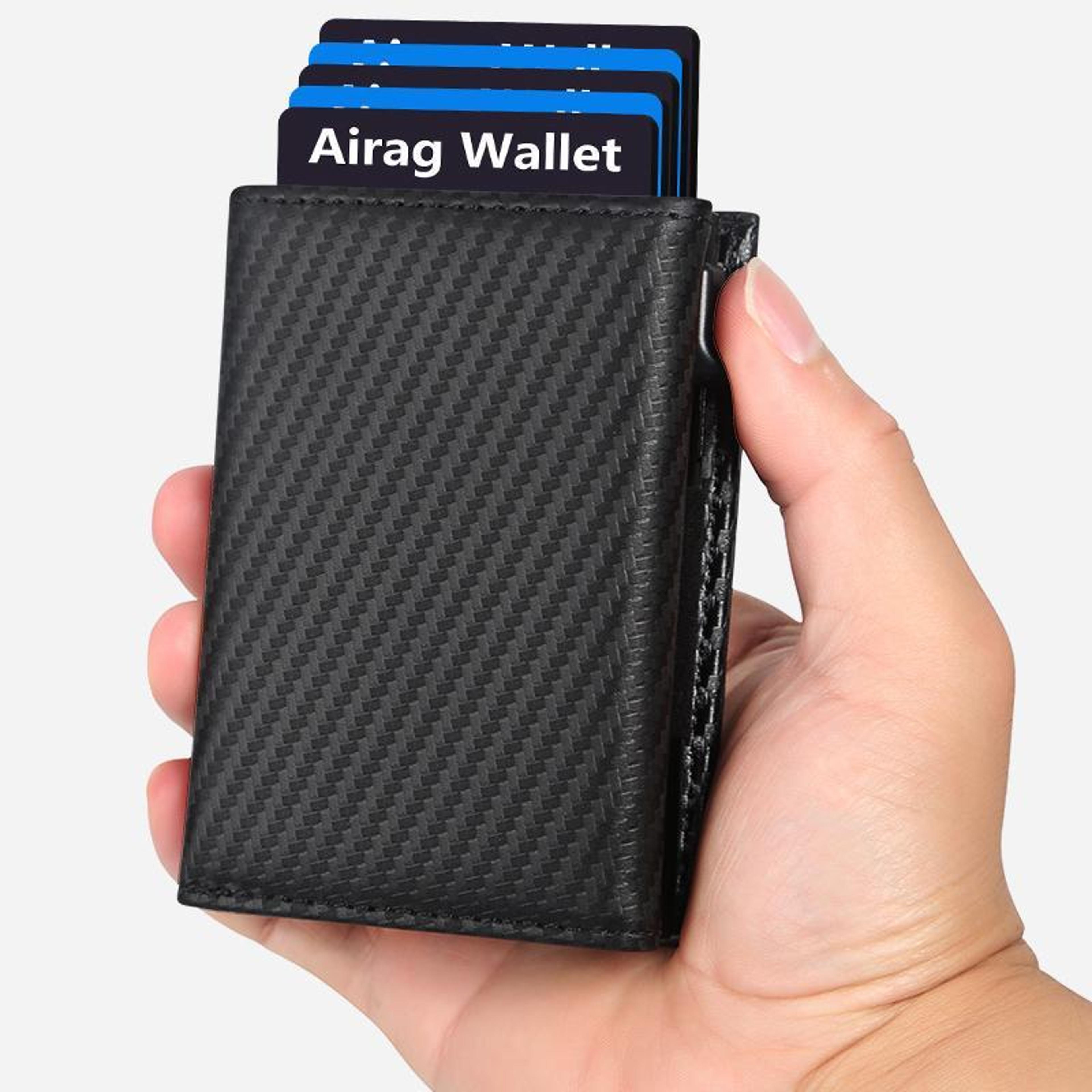 Pop Up RFID Blocking Wallet Genuine Leather Aluminum Card Holder With Zipper Coin Pocket 0