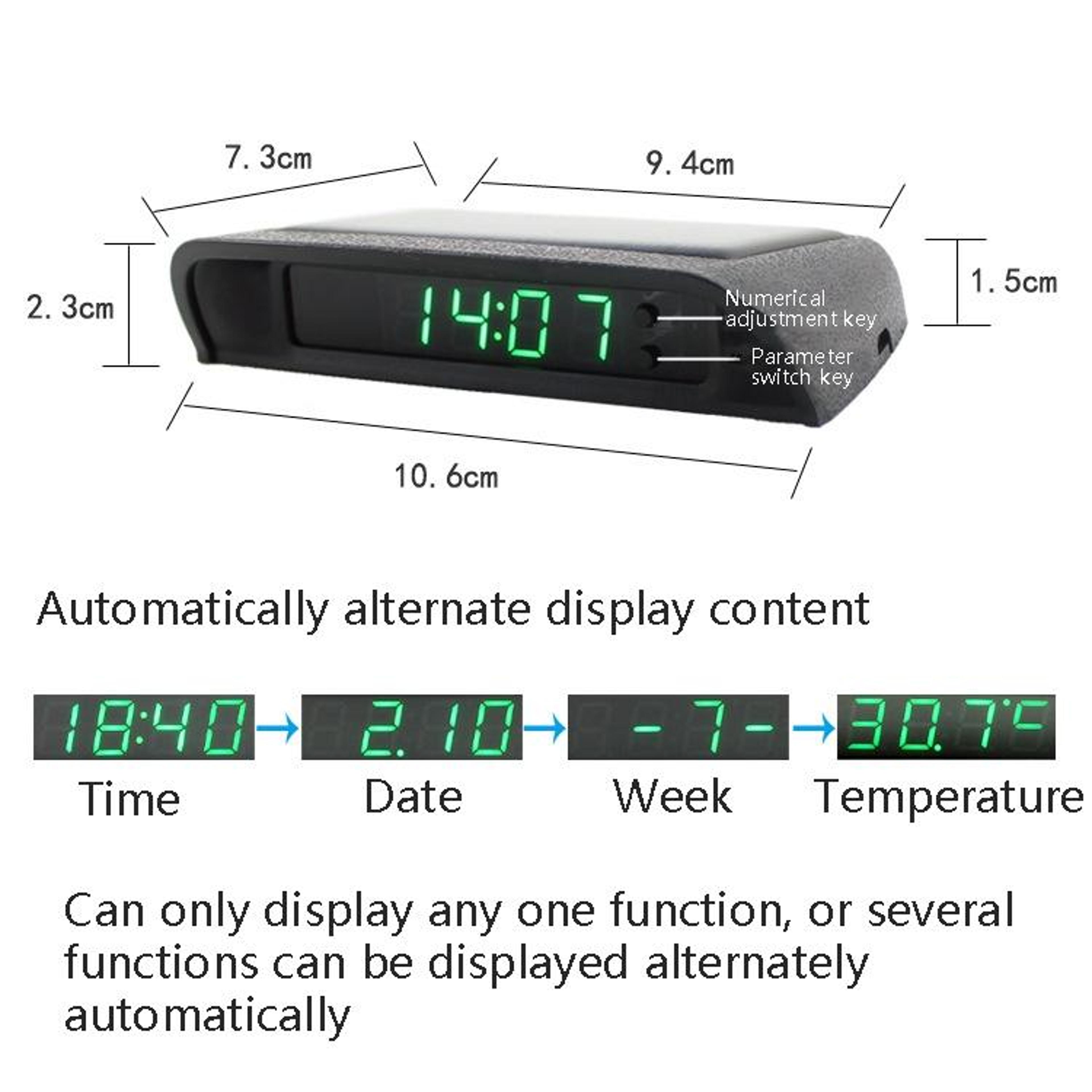 Car Clock Dashboard Digital Clock With Temperature Date Week Display USB Rechargeable 1
